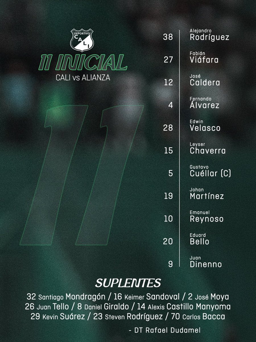 DeportivoCaliCP's tweet photo. Estos son los 11 jugadores que saltarán a la cancha esta noche frente a Alianza 👥✅ https://t.co/ucIfR0nVD9