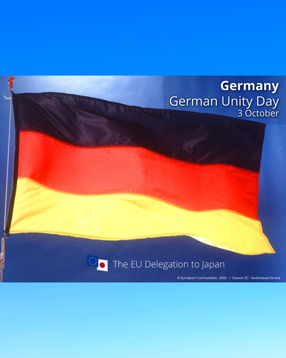 EUinJapan's tweet photo. 本日10月3日はドイツ統一記念日です！おめでとうございます🎉Glückwünsche!🇩🇪🇪🇺 
#EUinJapan 
@GermanyinJapan https://t.co/V3ic5N8X9K