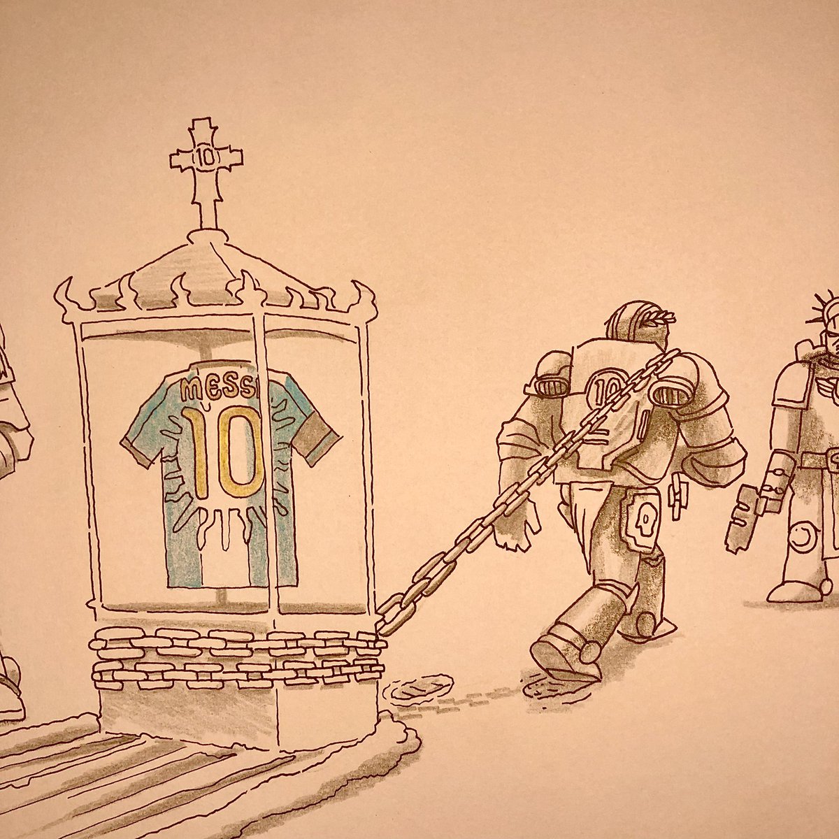 juampidimartino's tweet photo. PROTEGER LA RELIQUIA 🏆 (30min ✏️🔥)

#inktober #inktober2026 #warhammer #spacemarine #messi https://t.co/0oBEx3o8xu