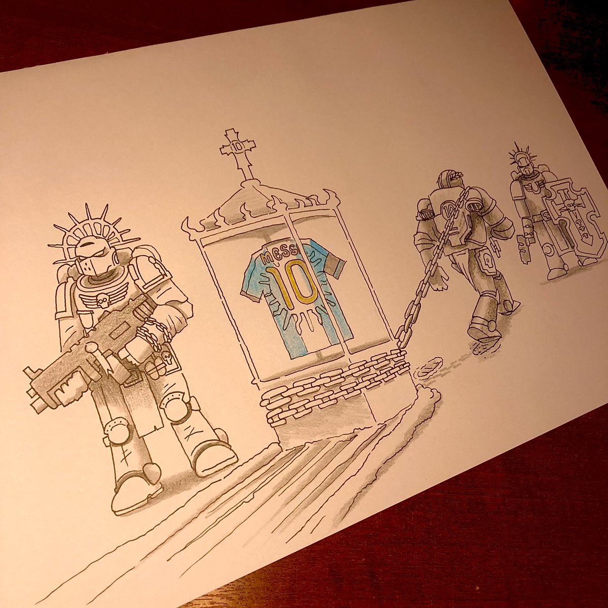 juampidimartino's tweet photo. PROTEGER LA RELIQUIA 🏆 (30min ✏️🔥)

#inktober #inktober2026 #warhammer #spacemarine #messi https://t.co/0oBEx3o8xu