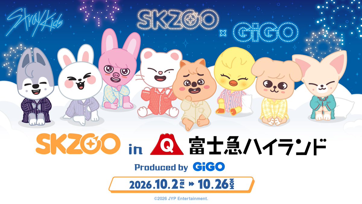 GENDA_GiGO's tweet photo. 🎪🎡🎪🎡🎪🎡🎪🎡🎪🎡
SKZOO in 富士急ハイランド
       Produced by GiGO 
  開催中！〜10/26(月)まで
🎪🎡🎪🎡🎪🎡🎪🎡🎪🎡

SKZOOと遊園地のコラボ開催中✨
ドローン＆花火ショーも実施🎆

Stray Kidsの楽曲とともに楽しむ
特別な夜をぜひお楽しみください🎵

詳細はこちら🔽
https://t.co/TovBPZOQGA
#StrayKids  #スキズ #SKZOO