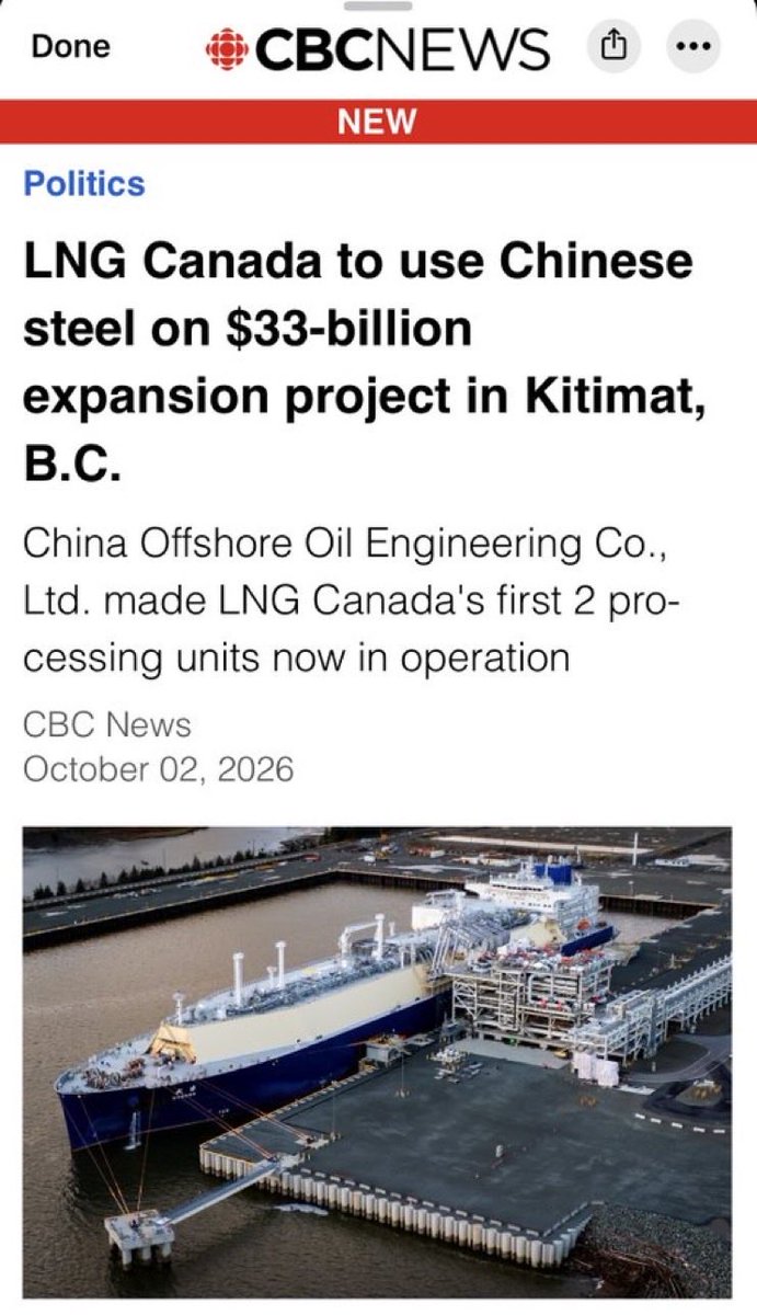 RealChange__'s tweet photo. #BREAKING: Corrupt Mark Carney and LNG Canada (entirely owned by foreign investors) confirmed they will use Chinese steel to build the expansion Mark Carney was so giddy to announce.

Not Canadian steel, while Canadian steel factories shut down and Canadians lose their jobs. https://t.co/htq15dfAtt
