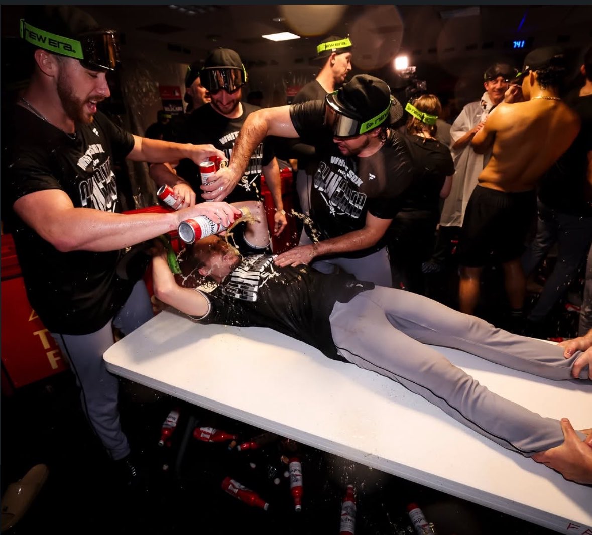 WillSommers2's tweet photo. They were beer boarding the damn bat boy 😂 https://t.co/4lcboxSis3