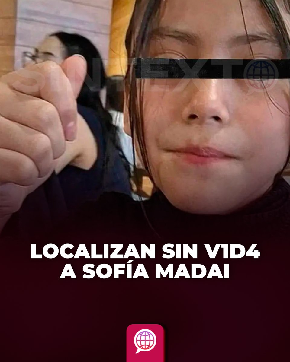 SintextoMX's tweet photo. Localizan sin vida a Sofía Madai

Sofía Madai Calzada Calzada, de 11 años, fue localizada sin vida tras ser reportada como desaparecida el 26 de septiembre en Tultitlán, Edomex.
Su cuerpo fue encontrado a un costado de la autopista Chamapa-Lechería, en Cuautitlán Izcalli. La Fiscalía mexiquense investiga el caso.

#SofíaMadai #Edomex #Tultitlán #CuautitlánIzcalli #México #Sintexto