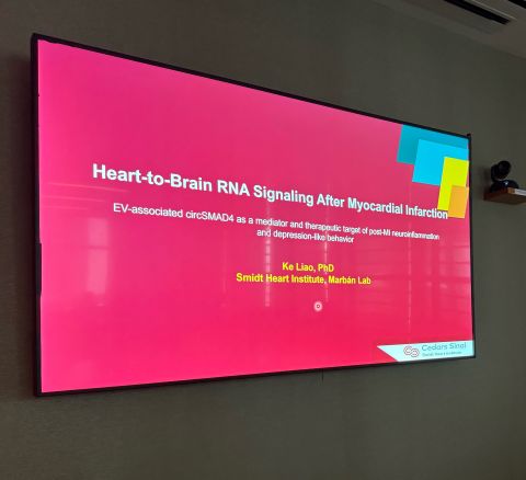 MarbanLab's tweet photo. Terrific lab meeting this week by @ke_liaoPhD on the mechanism of #depression, which afflicts one third of patients after a #HeartAttack. Amazing discoveries involving #EVs, circular #RNA and depletion of miRs. We even have a prototype therapeutic candidate! Exciting times… https://t.co/ECey0yq716