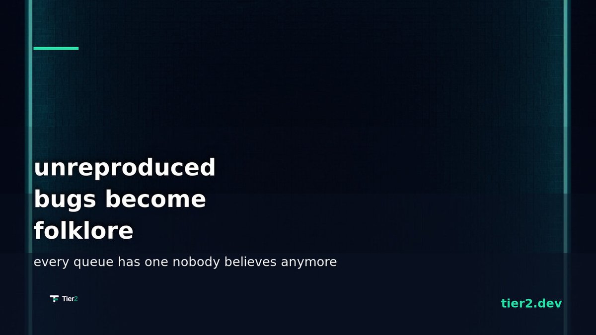tier2_dev's tweet photo. engineers: what's the oldest unreproduced bug in your queue right now? the one nobody can make happen again, that everyone stopped believing but nobody will close. how long before a bug becomes folklore? https://t.co/jU5juGu9Pe
