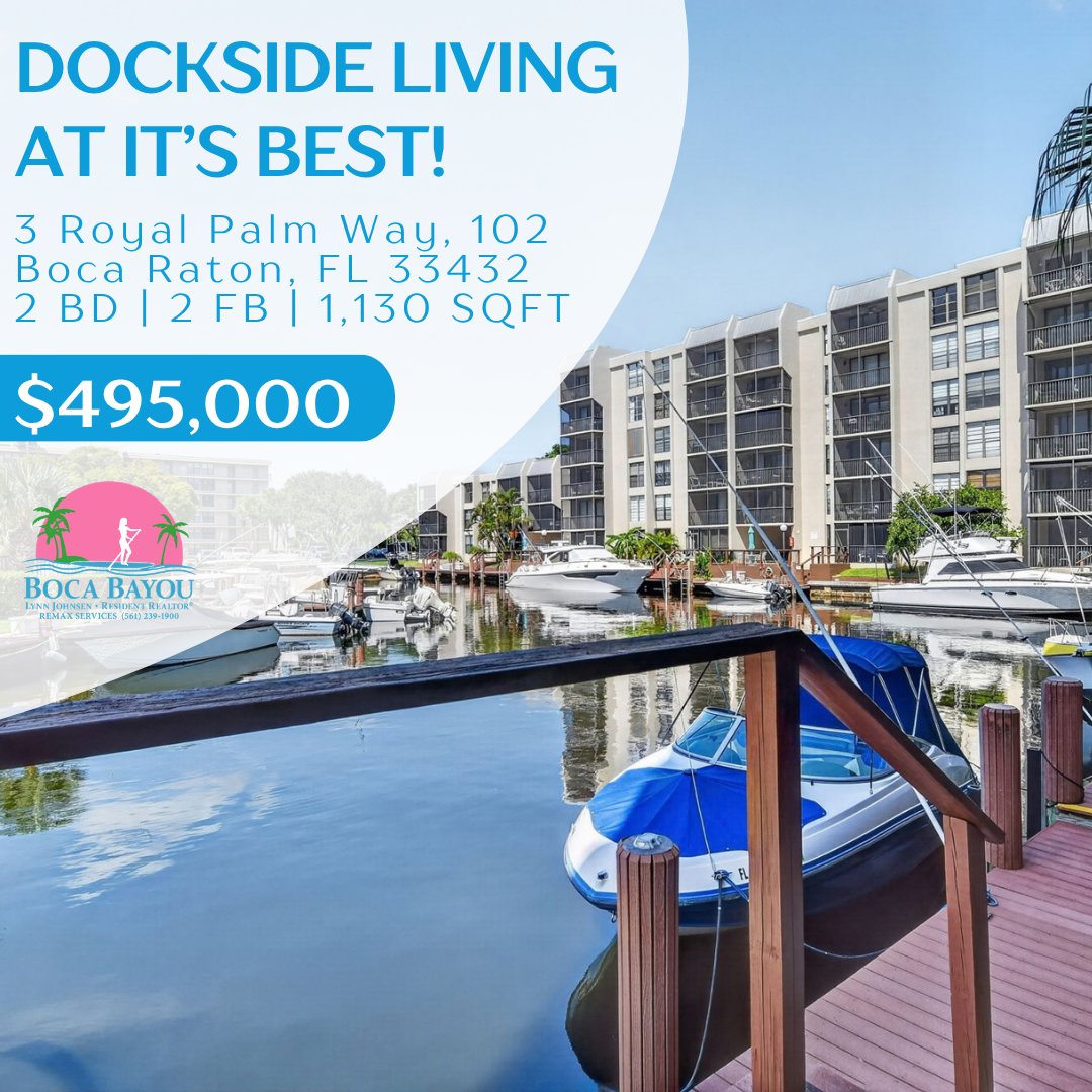 LynnJohnsenRE's tweet photo. Dockside living at its best. First-floor Boca Bayou home, private dock, 2BD/2BA, 1,130 sqft, $495K. Link in bio.
Lynn Johnsen | (561) 239-1900
#PrivateDock #BocaBayou #BocaRaton https://t.co/5fap9JCqcy