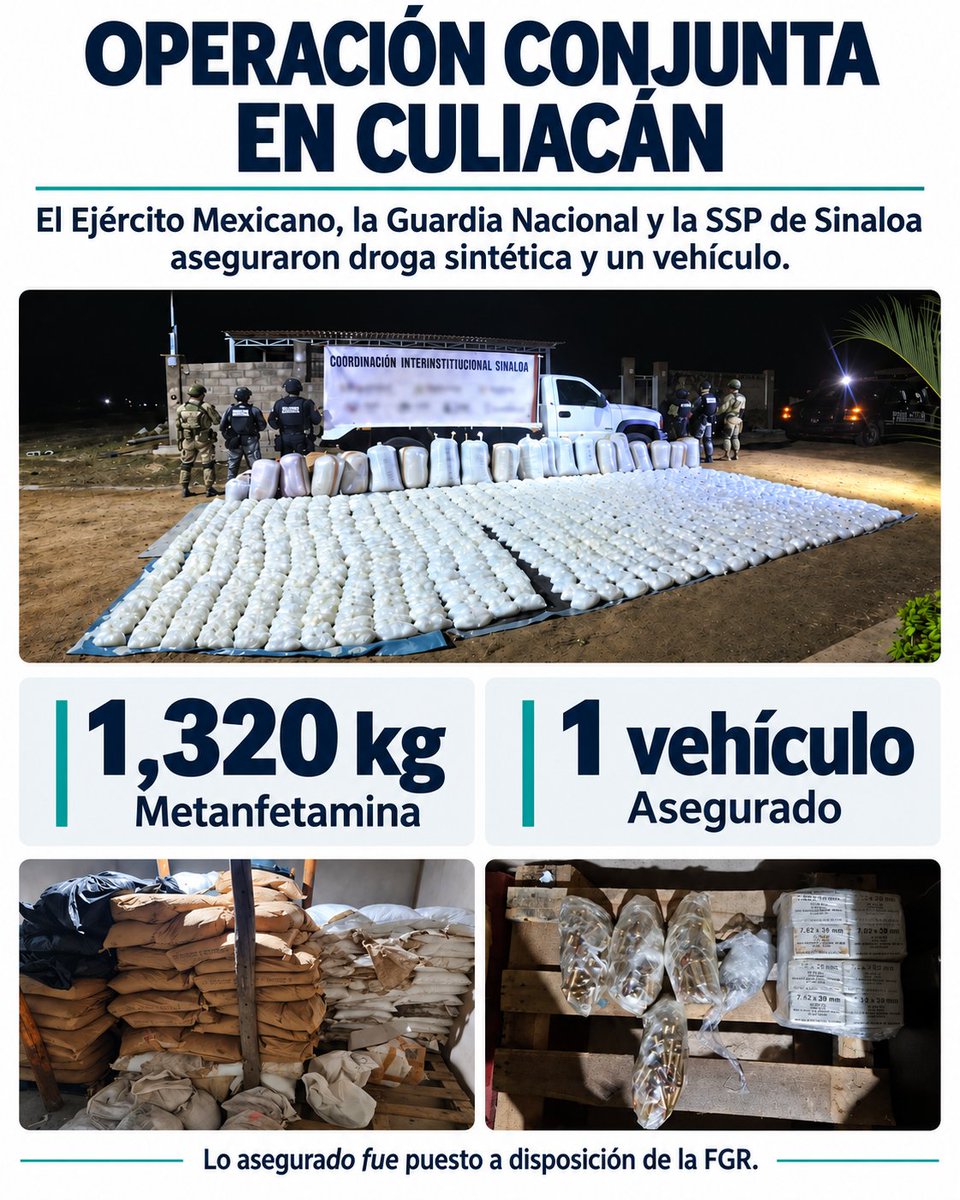 Foro_Militar's tweet photo. 🚨🚨🚨Aseguran en Culiacán camioneta con mil 320 kilos de metanfetamina

Elementos de la Guardia Nacional y Ejército Mexicano aseguraron una camioneta de redilas con: 

🔹1320 kilos de metanfetamina https://t.co/iNWIiJRV9K