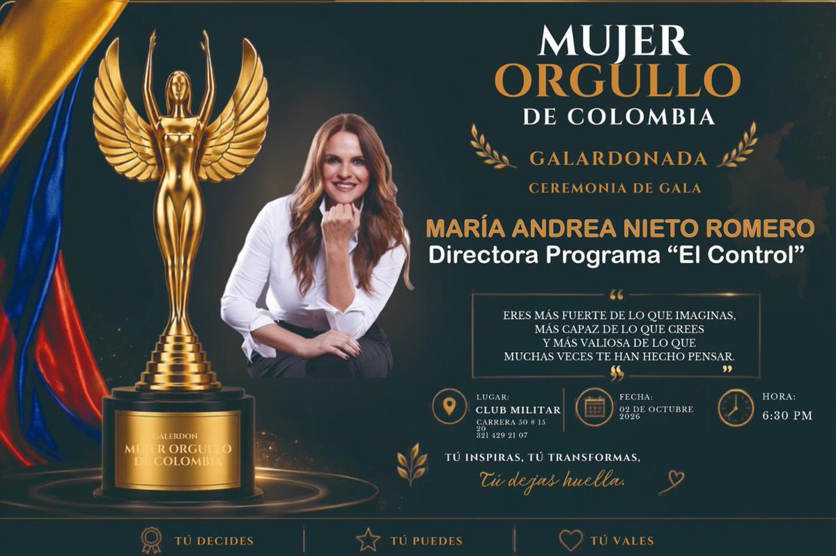 MAndreaNieto's tweet photo. Muy honrada y feliz. Gracias a la Fundación Reconciliación Futuro Colombia por este reconocimiento que se ha construido gracias a una comunidad de colombianos que como yo, defendemos la libertad y la democracia de nuestro amado país!! https://t.co/fwjueli5q7