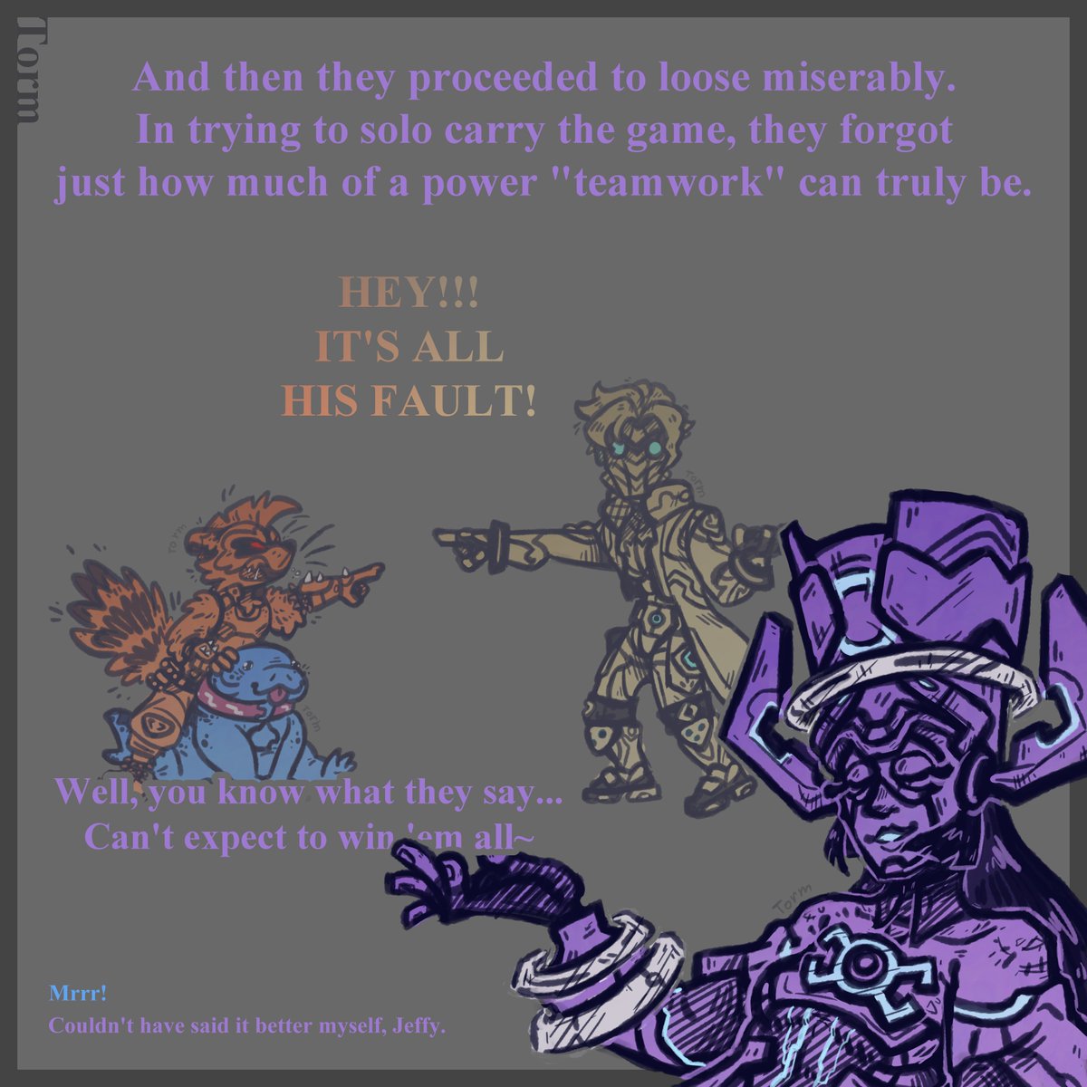 Tormilian's tweet photo. (3/3) #rocket_raccoon &amp; #jeff the landshark comic, based on my personal experience in #MarvelRivals. Yes, still with #starlord. +the og 2 pics version of it all!

Galacta wants no family drama in her games. https://t.co/Gfn1065PzQ