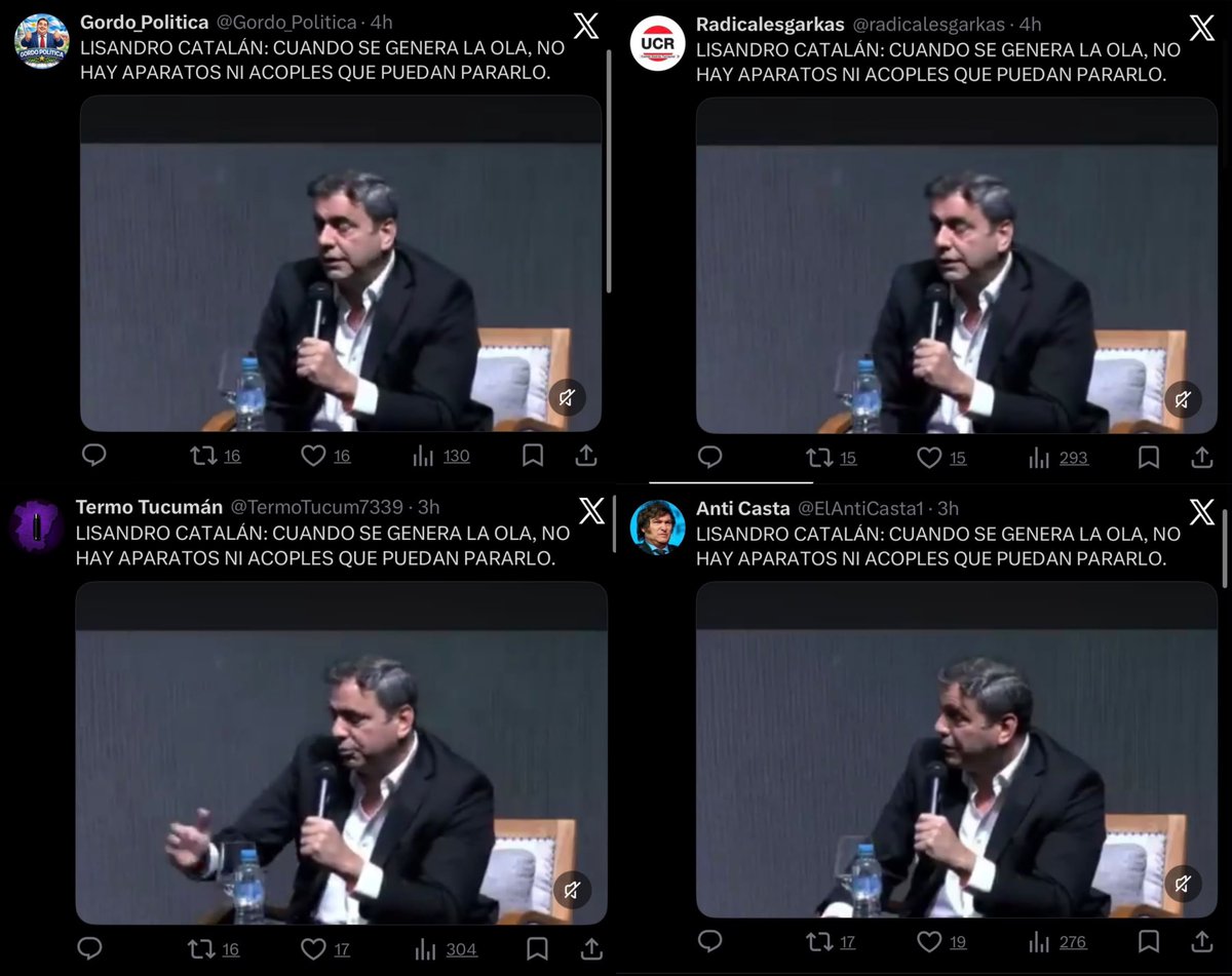 riosguadaok's tweet photo. 🚨 LOS TROLLS DE CATALÁN. Entre todas las cagadas recientes de @catalanlisandro, hace un rato se mandó la más evidente… a falta de apoyo real, se puso a COMPRAR TROLLS. Al menos 15 cuentas de X salieron AL MISMO TIEMPO con el MISMO TEXTO y el MISMO VIDEO 🤦🏻‍♂️ 

#TrollsDeCatalan https://t.co/zydJVD1pJf