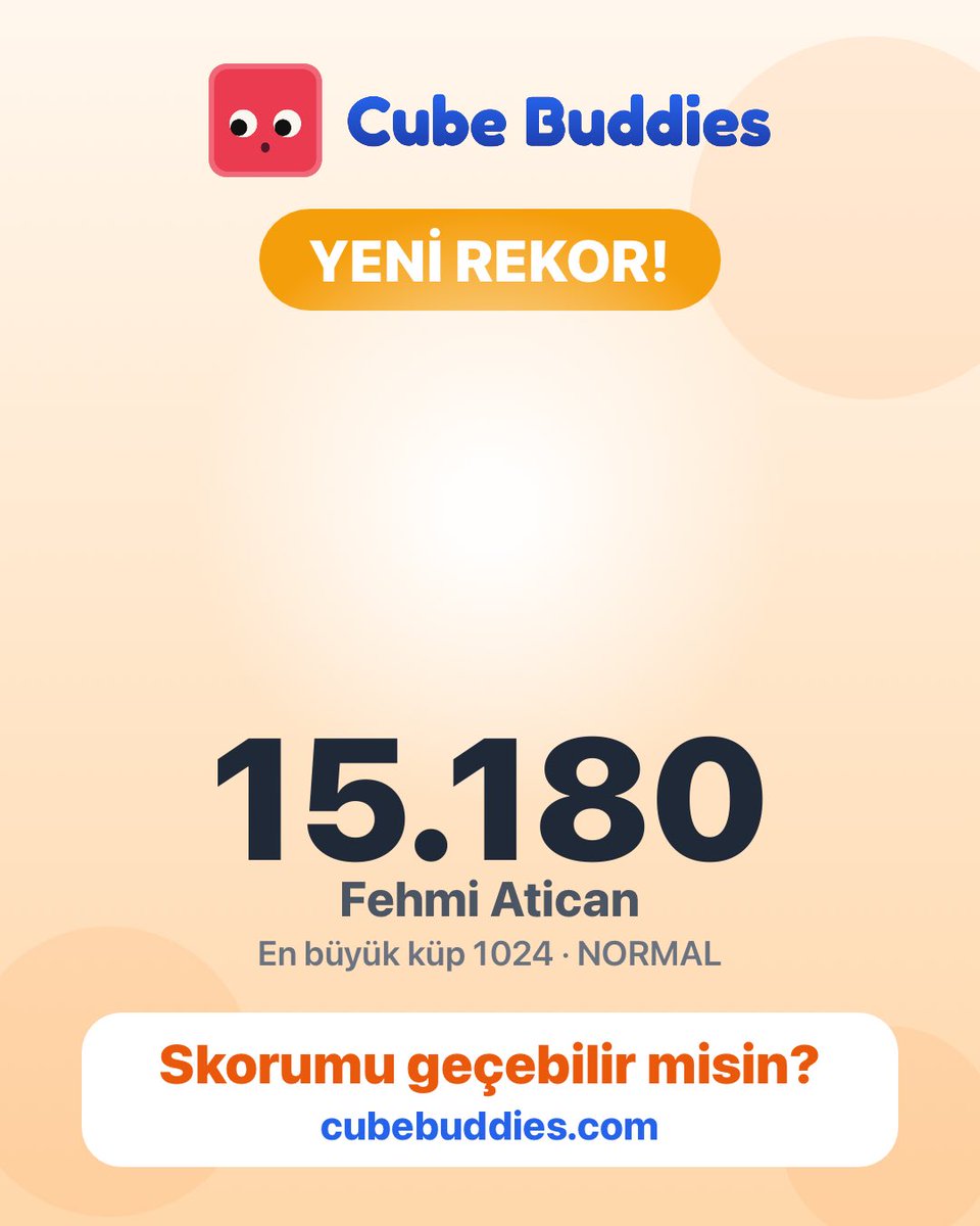 AticanFehmi's tweet photo. Cube Buddies'de 15.180 puan yaptım! Beni geçebilir misin? https://t.co/7YQfoiys7i https://t.co/7gcfLHAc9C