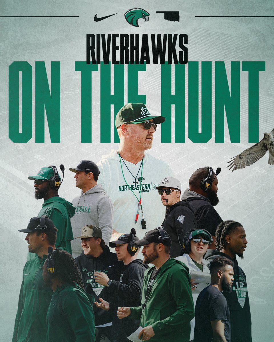 CoachChev6's tweet photo. Our entire staff is out at high school games in Oklahoma and Arkansas seeing future Riverhawks! @NSU_Football is Ranked 15th nationally and we want top prospects to join us in “The Quah” #Come2TheQuah #GRIT27 🙌📈🧩🏆🦅🔥🦅🔥🦅🔥🦅🔥🦅🔥🦅🔥🦅 https://t.co/PEJ3hKY4bR