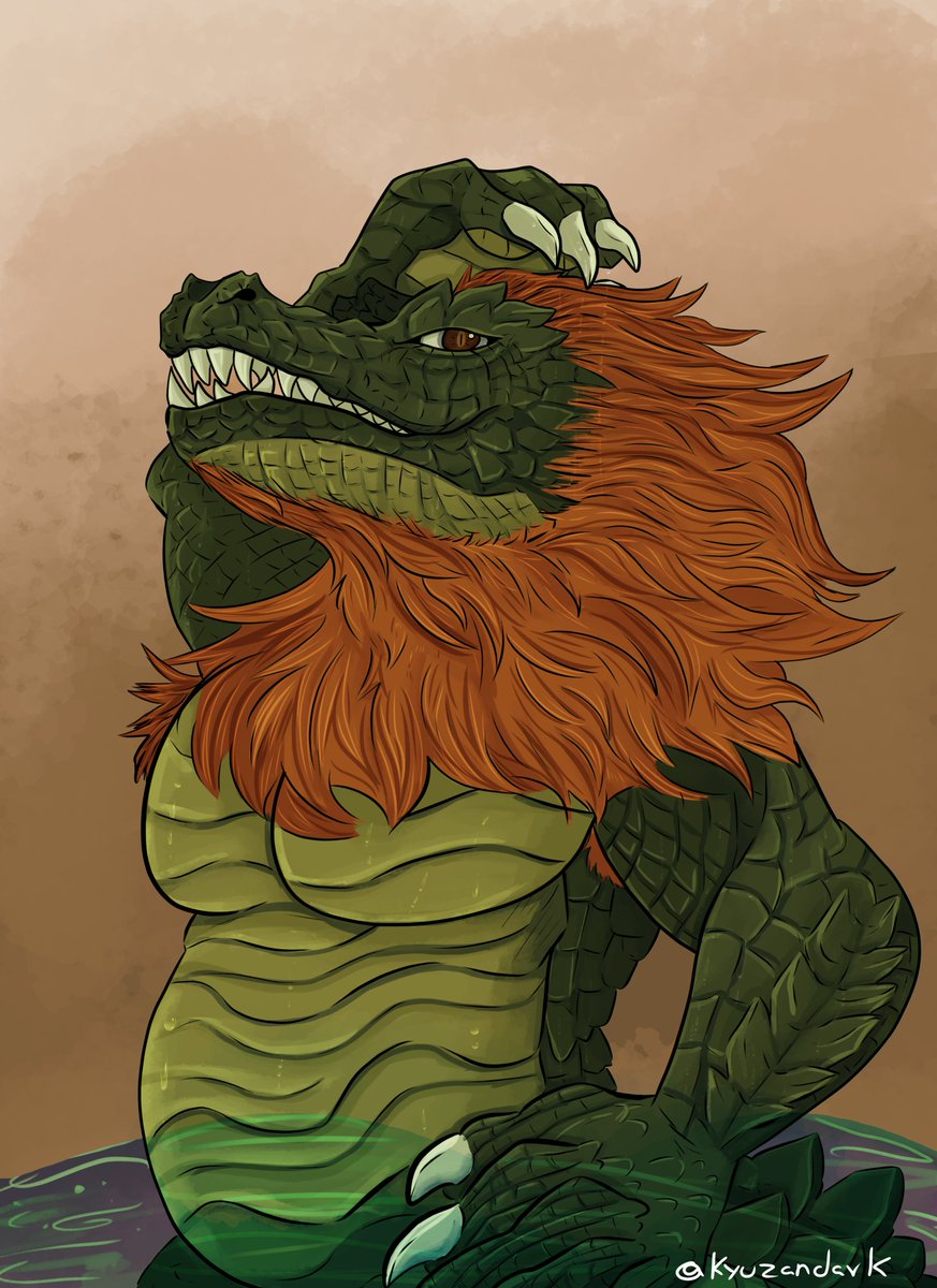 KyuZanDark's tweet photo. Weretober Day 2 | Maned Crocodile #weretober2026  
Maybe it's Maybelline, maybe he drags you by the arm into his swamp later. https://t.co/xD20xkCn6S