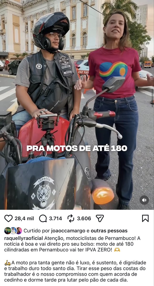 JoaoCampos's tweet photo. Reconhecendo que suas propostas não saem do papel, Raquel passa a copiar as minhas. Postou há pouco que quer zerar o IPVA para motos de até 180 cc e decidiu, só agora, aumentar o PJES, das polícias.

Ela teve quatro anos para fazer e não fez, mostrando que é melhor em prometer do que cumprir. Por isso, a melhor forma de tirar minhas propostas do papel é votando 40 no domingo!