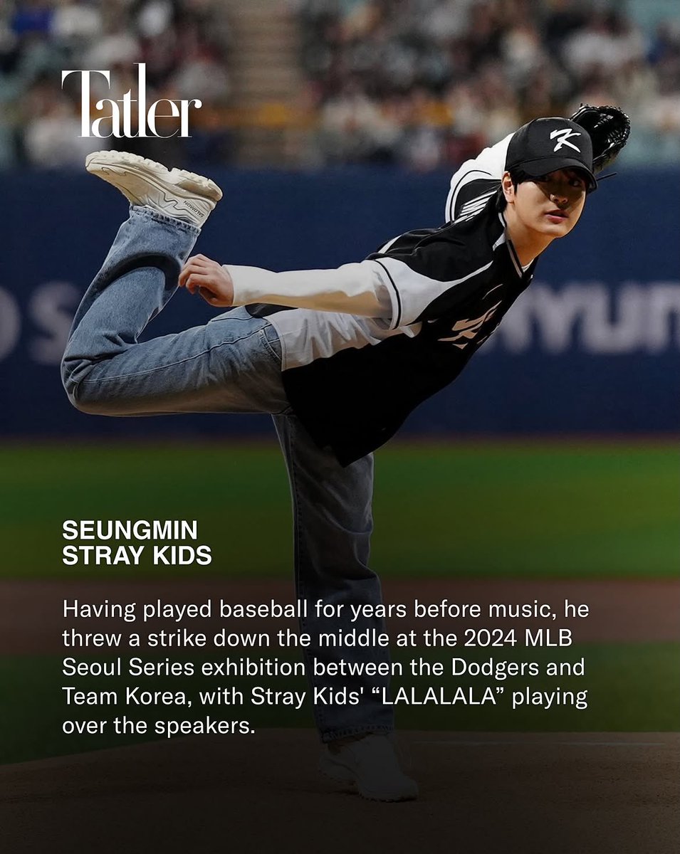 KSMCentral_'s tweet photo. 📲🐶| [261002] Tatler Sports on IG

Tatler Sports issued a post and mentioned #Seungmin!

"The K-pop idols who owned the @MLB mound

SEUNGMIN STRAY KIDS
Having played baseball for years before music, he threw a strike down the middle at the 2024 MLB Seoul Series exhibition between the Dodgers and Team Korea, with Stray Kids' "LALALALA" playing over the speakers."

via ﹫tatlersports on Instagram

🔗: https://t.co/EPuUoINwF9

#승민 #スンミン