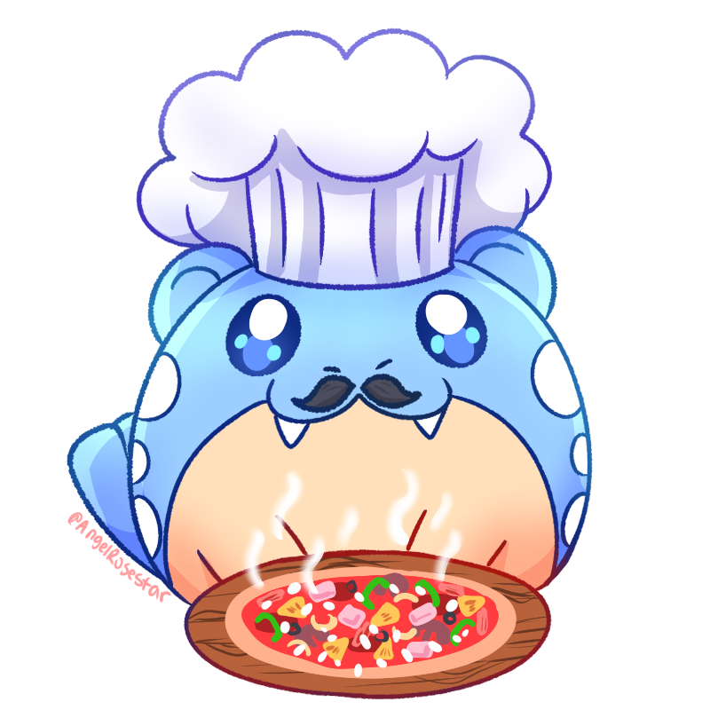 Angelrosestar's tweet photo. Spheal as a Pizza Maker! 
Which topping you put on your pizza? 

#spheal #pokemon #art https://t.co/b9RcKfXv6e