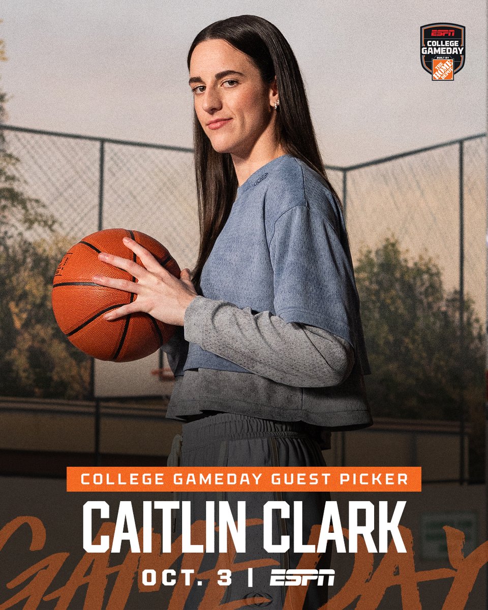 CollegeGameDay's tweet photo. It's only right to have a Hawkeye legend join College GameDay as guest picker when in Iowa City 🖤💛

See you tomorrow, @CaitlinClark22! https://t.co/htnDis09hX