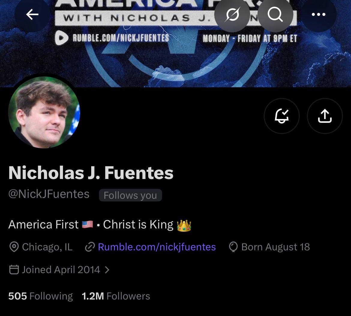 LaundryQueen__'s tweet photo. Over one million followers and @NickJFuentes isn’t allowed a checkmark. @elonmusk, please do the right thing. X is supposed to be for everyone! 🇺🇸 https://t.co/ijUY5dhoLH