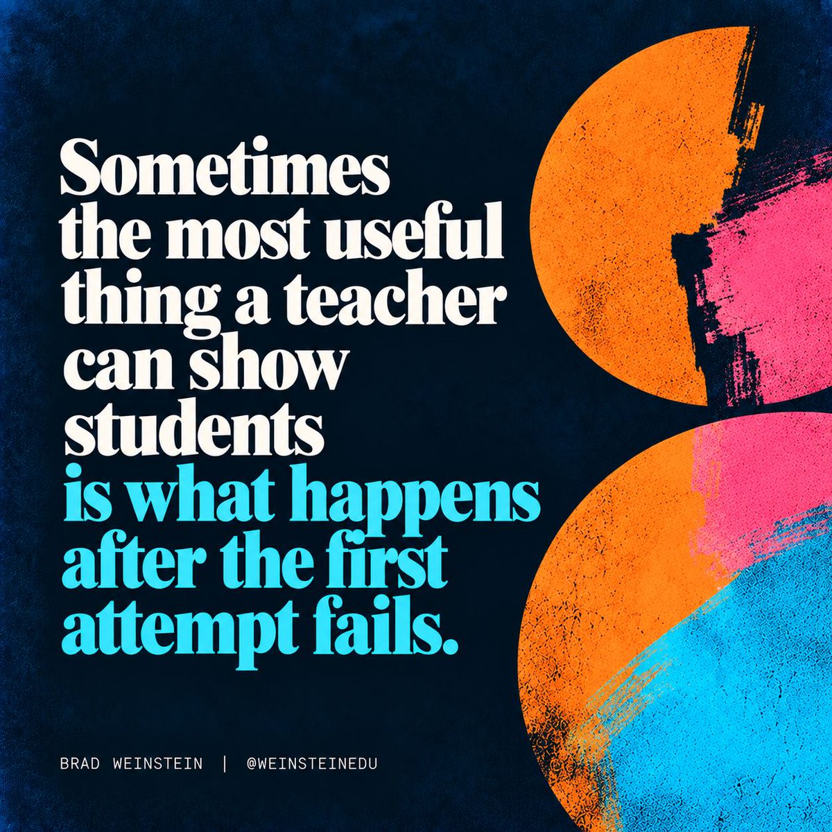 WeinsteinEdu's tweet photo. The first attempt tells us something.

Maybe the student misunderstood the directions. Maybe the strategy did not work. Maybe they rushed, guessed, froze, or simply were not there yet.

Our response matters because students are learning what failure means from us.

If we immediately rescue them, lower the bar, or treat the miss like the end of the story, they may learn that getting it wrong means they are done.

Sometimes the better move is to help them look at what happened, make an adjustment, and try again.

The second attempt does not erase the first one. It uses it.