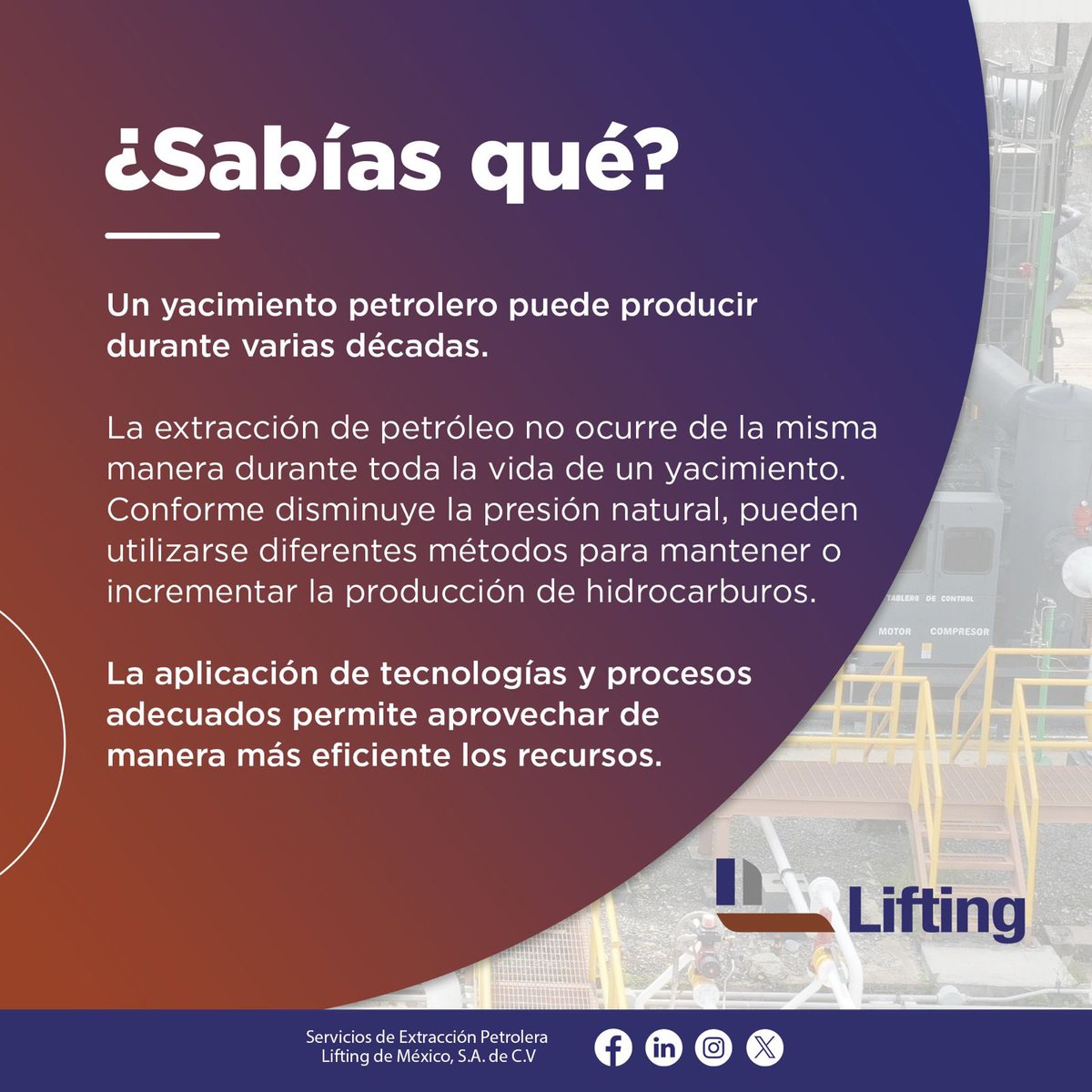 DeLifting's tweet photo. ⛽ ¿Sabías que un yacimiento petrolero puede mantenerse productivo durante décadas?

En Lifting de México, la experiencia y la tecnología forman parte de cada operación. ⚙️

#LiftingDeMéxico #IndustriaPetrolera https://t.co/23OUVgW2gA