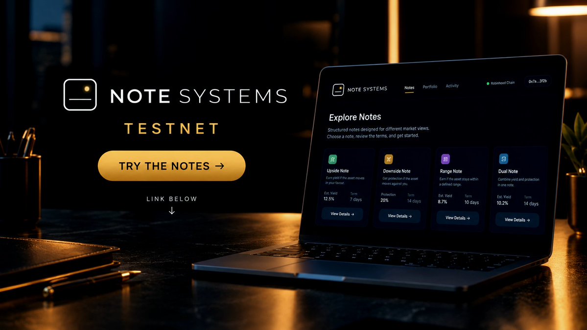 Ox_urch's tweet photo. @notesystems If you made it this far, you get the idea.

​COUPON: Get paid to take defined downside risk.

SHIELD: Pay for protection against it.

​One wants yield. 
The other wants protection.

Follow @notesystems on X

The testnet is also live on Robinhood Chain
 
https://t.co/9TGKIDZigh https://t.co/r75OkItNeX