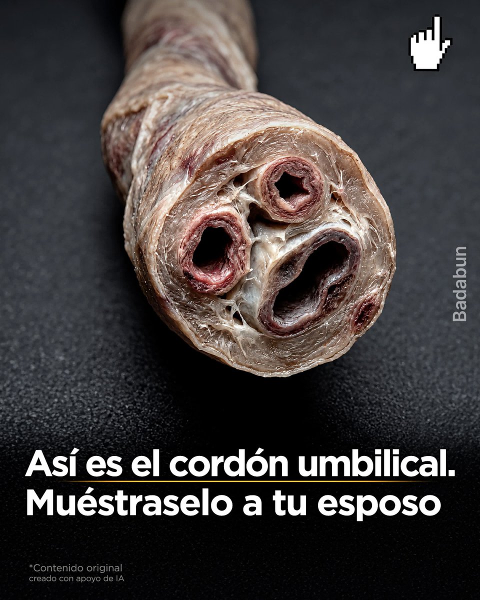 lilianadeteresa's tweet photo. Así es el cordón umbilical. Muéstraselo a tu esposo.

👉👉 Durante 9 meses, todo lo que un bebé necesita para vivir le llega por un solo lugar: el cordón umbilical. Y por dentro no es un tubo, son 3.

Uno es una vena, la más grande. Por ahí le llegan al bebé el oxígeno y el alimento desde la placenta.

Los otros 2 son arterias, y van de regreso: se llevan la sangre que ya usó el bebé, con sus desechos, hasta la placenta. Ahí se los lleva la sangre de la mamá, porque los pulmones y los riñones del bebé todavía no hacen ese trabajo.

Las arterias van enrolladas alrededor de la vena, y las 3 están envueltas en una gelatina que las protege para que no se aplasten. Al final del embarazo, el cordón mide como medio metro.

Y lo más sorprendente: la sangre de la mamá y la del bebé no se mezclan. En la placenta, a través de una capa delgadita, el oxígeno y el alimento pasan de una sangre a la otra.

Cuando el bebé nace, esa gelatina se hincha, aprieta los conductos y la sangre deja de pasar sola. El lazo que lo mantuvo con vida 9 meses se cierra por sí mismo.

Muéstraselo a tu esposo, para que sepa todo lo que pasó dentro de ti durante 9 meses.

De : Badabum 📸