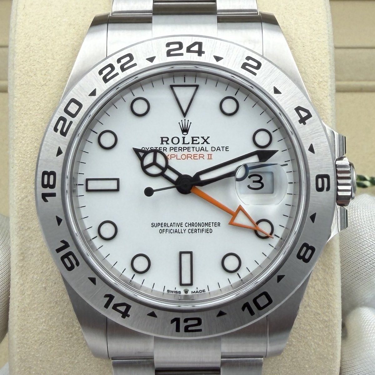 timepiecesterls's tweet photo. Rolex Explorer II “Polar” White Dial 226570 Year 2026 Full Set 12 Links Green Tag Box &amp; Papers

Available now message Timepiece Sterls Australia for enquiries https://t.co/B6trD0lIM3