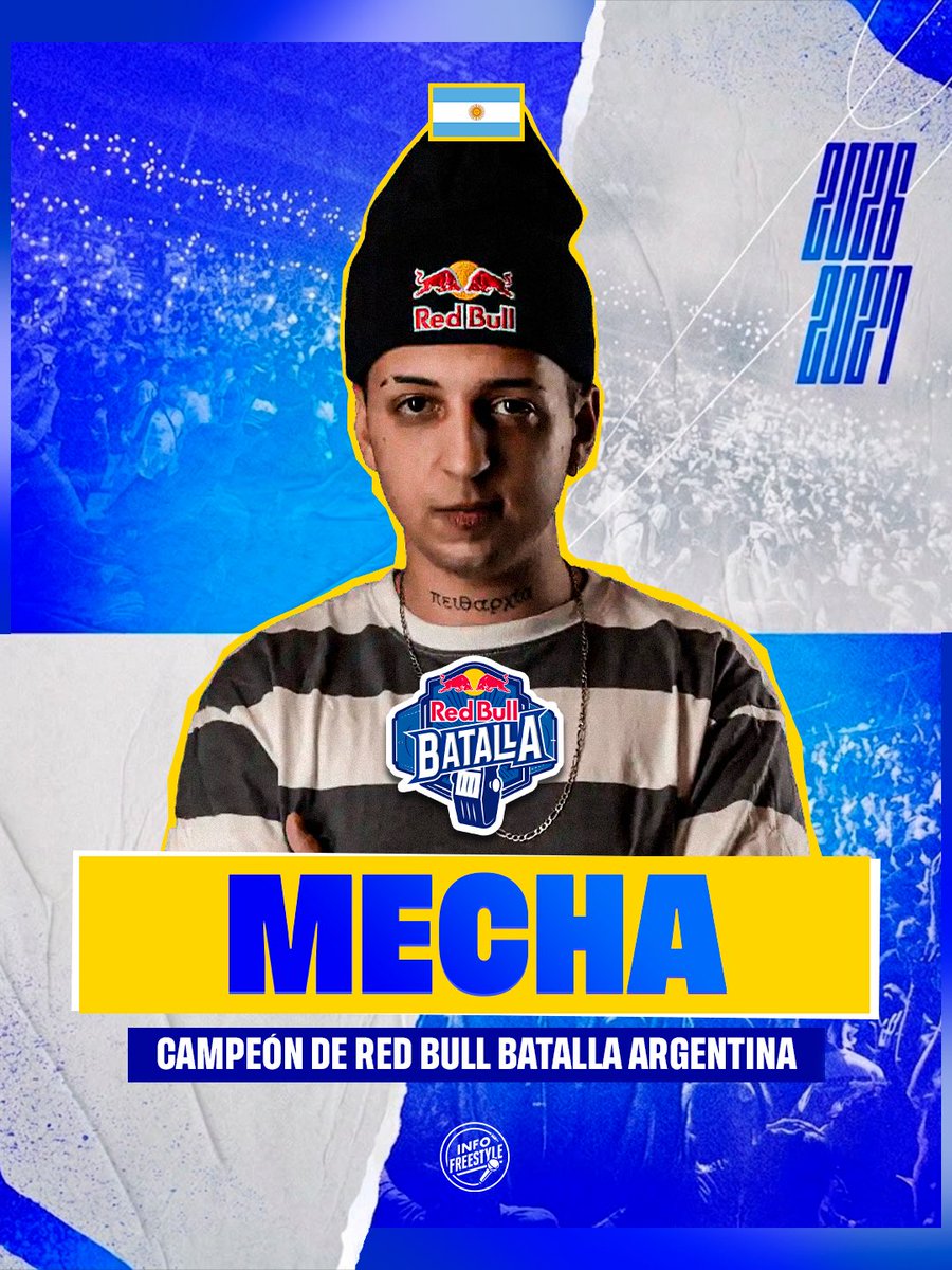 InfoFreestyle2's tweet photo. ¡El CAMPEÓN de ARGENTINA! 🏆

MECHA se convirtió en el campeón de la Final Nacional 🇦🇷 tras vencer a TOBI en la final. 🔥

El Cordobés estará representando a Argentina en la Final Internacional de Red Bull Batalla que se disputará en Perú 🇵🇪. 🥇

#RedBullBatalla 🏆 https://t.co/CBdXg6fY9g