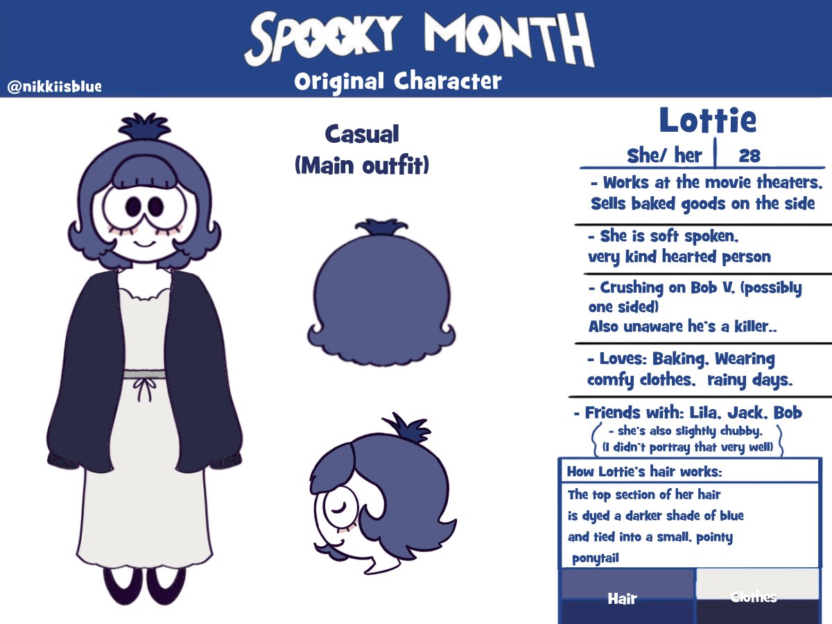 nikkiisblue's tweet photo. I finally have a decent reference sheet for my spooky month Oc Lottie!! 
-
#Spookymonth #Spookymonthoc https://t.co/q5AMR3q48v