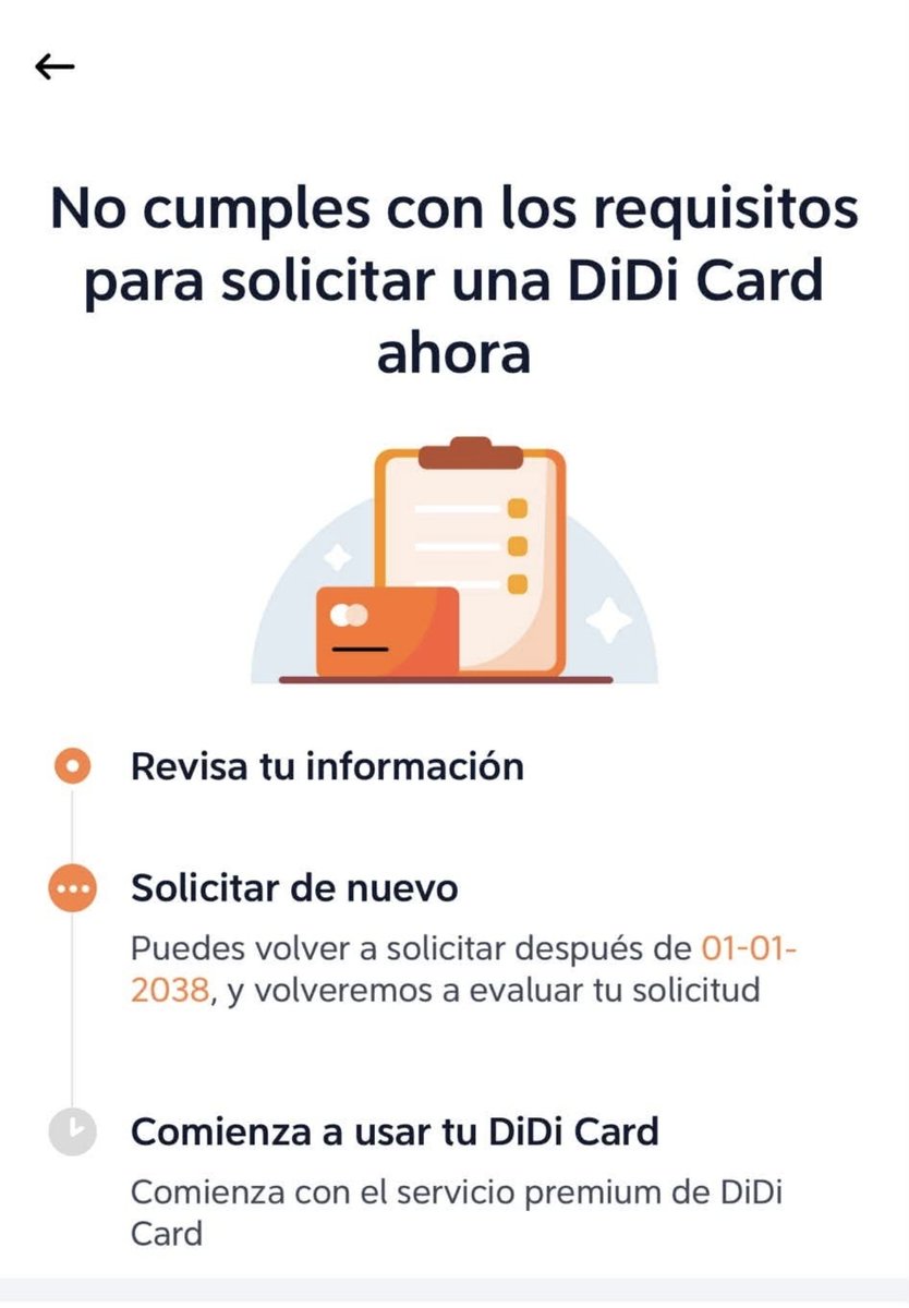 InversionesAld's tweet photo. Cuando te rechazan la DiDi Card y te dicen que lo vuelvas a intentar hasta 2038 🫠

💬 ¿Te ha pasado lo mismo? 

#didi #didicard #cashback #tarjetas https://t.co/p8YepTfM5M