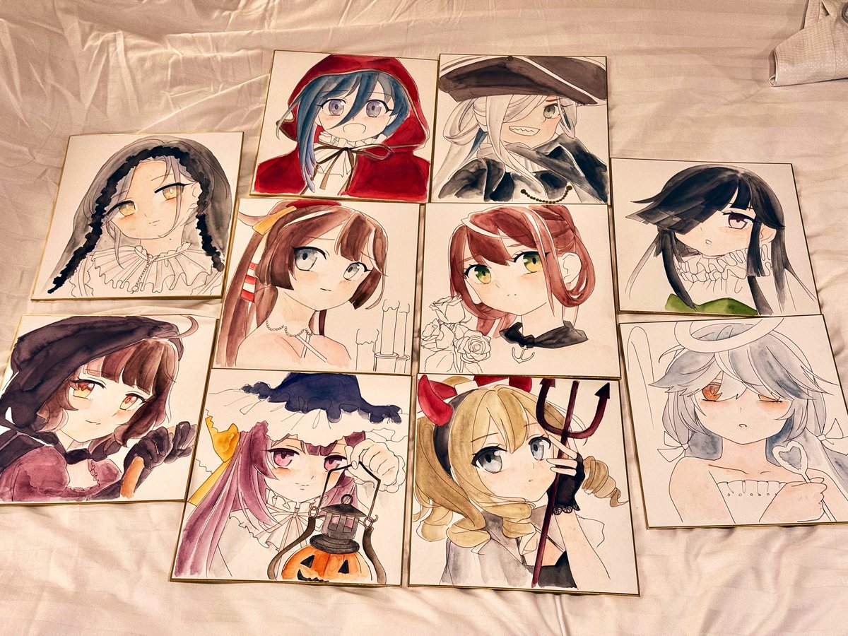 legato_ototama's tweet photo. 色紙まだ塗ってる最中ですが←こちらがラインナップですッピ🎨ლ(•‚ꀎ‚•)ლ💦ｾﾞｪｾﾞｪ

ハロウィンmodeの夕雲型➕αの大色紙🎃
1枚5,000円であります！宜しくお願いしますッピ🐥⸒⸒
#かすみぐも工廠 https://t.co/MFpbuTIL0X