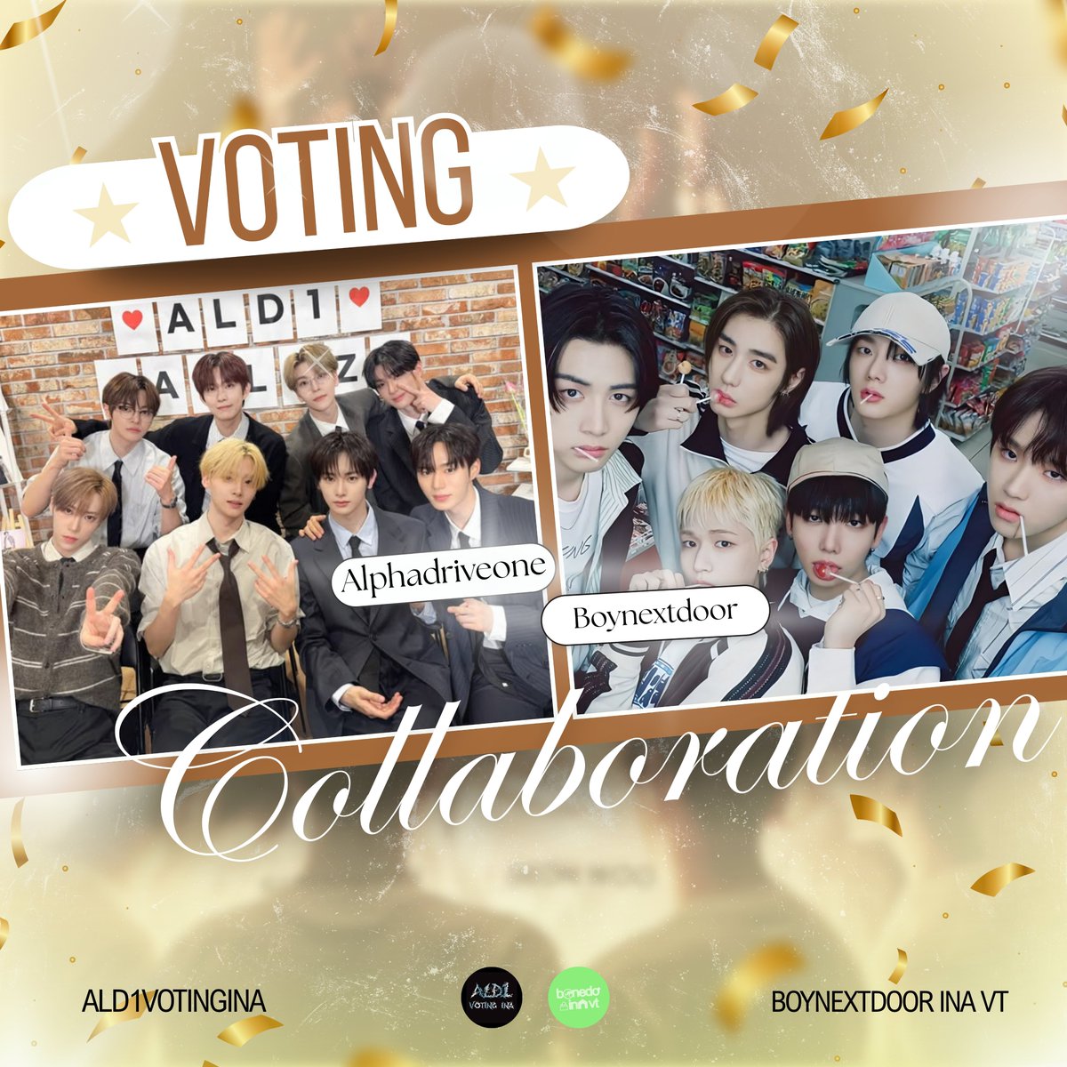 ALD1VTINA's tweet photo. [📢] VOTING COLLABORATION ANNOUNCEMENT

@ALD1VTINA x @bndinavt

Hallo ALLYZ, Onedoor telah membantu memberikan dukungan dan vote untuk ALD1 pada pre-vote Mcountdown lalu.

Kini saatnya kita mengembalikan kebaikan tersebut dengan ikut membantu vote BOYNEXTDOOR – ANIMAL untuk pre-vote Mcountdown🙌🏻

🎯 2.883 votes
🗳️ 1 akun = 5 vote
🗓 ~ 6 Oktober, 21.59 WIB
🔗 https://t.co/fZHrhR8ytG

⚠️ Pengumpulan proof disini : https://t.co/uSkdkX8Do1

‼️Proofnya boleh langsung 5 sekaligus per akun. Harus keliatan jam diatas, TIDAK DI CROP, tidak ada watermark‼️

Mari bersama-sama menunjukkan rasa terima kasih kita kepada Onedoor atas dukungannya untuk ALD1. Setiap vote yang kalian berikan sangat berarti! 💙

#ALD1xBND #BOYNEXTDOOR #ANIMAL #BOYNEXTDOOR_ANIMAL
#ALPHADRIVEONE #ALD1 
#알파드라이브원