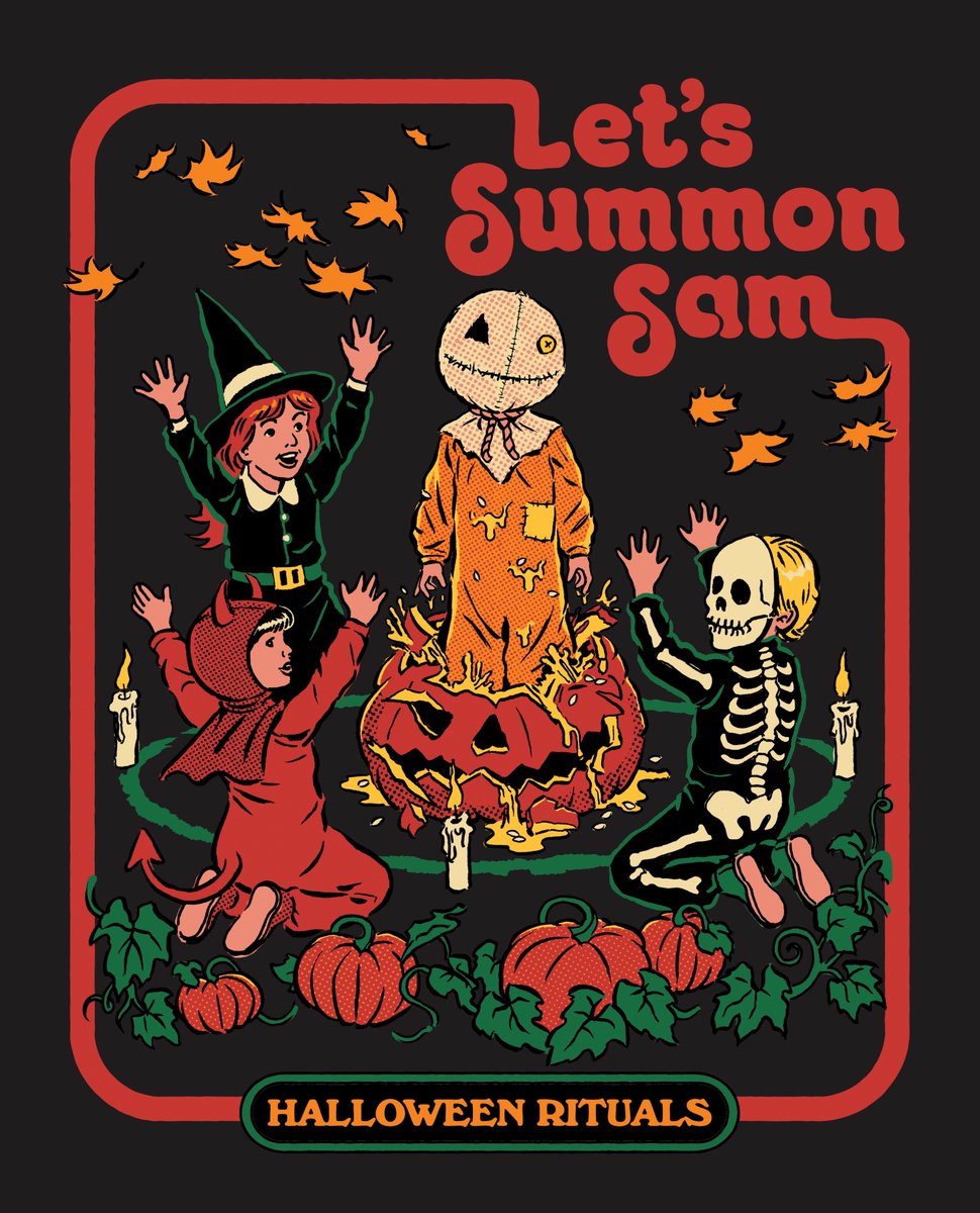SamofHalloween's tweet photo. LET’S SUMMON SAM!

It's October! Gather your friends. Put on costumes. Carve a pumpkin. Light some candles. Then form a circle and pray you remembered the candy.

Artist Steven Rhodes brings his unmistakably twisted retro style to LET’S SUMMON SAM, a celebration of innocent Halloween rituals and childhood occultism.

Summoning Sam is fun for the whole family! Survivors may vary.

LET’S SUMMON SAM is exclusively available as a poster and T-shirt at https://t.co/u1cMLsC3zF