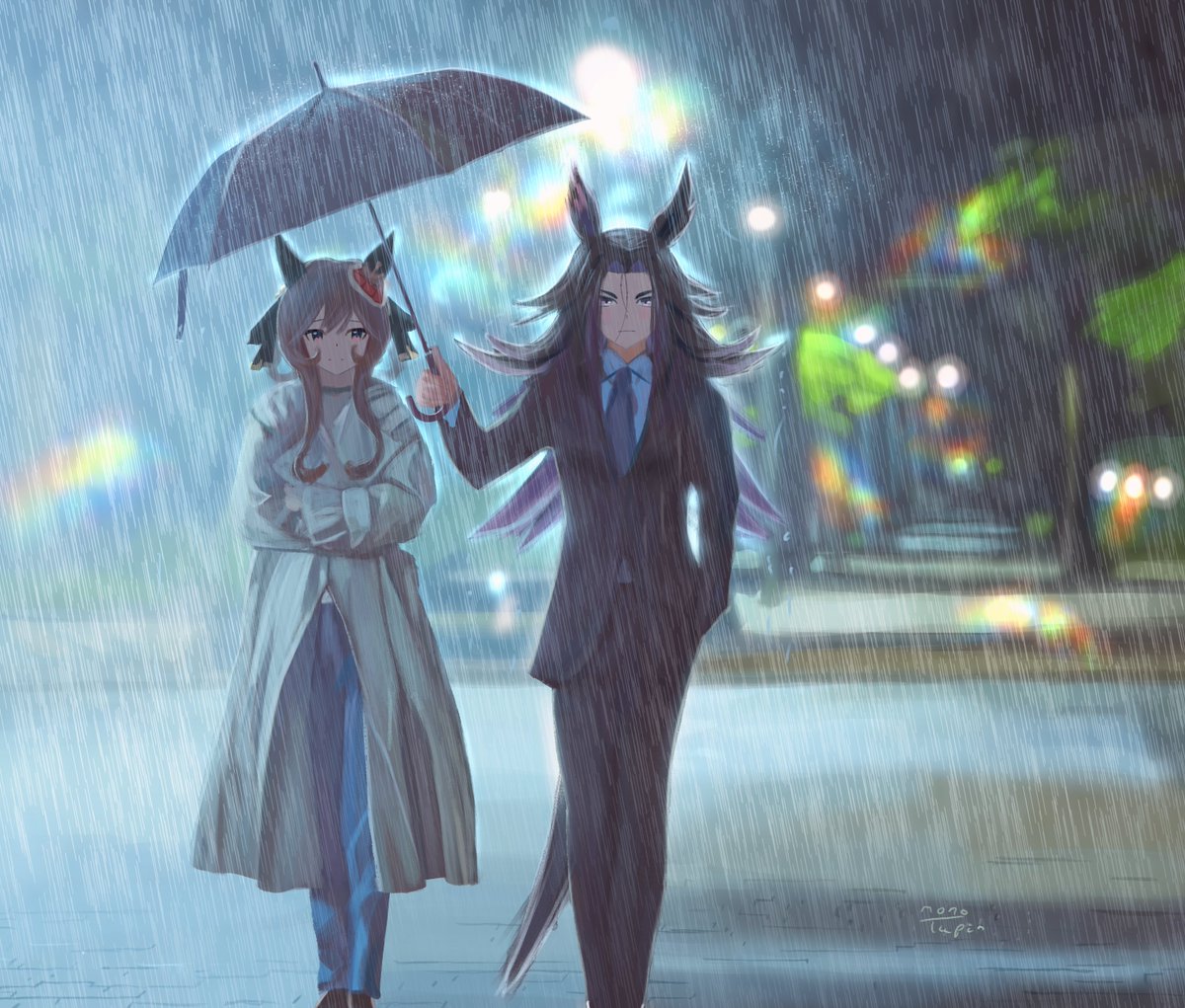 MonoLupin's tweet photo. Wet dog woos hot lady with ample coverage

#umamusume https://t.co/nzzJDgigW0