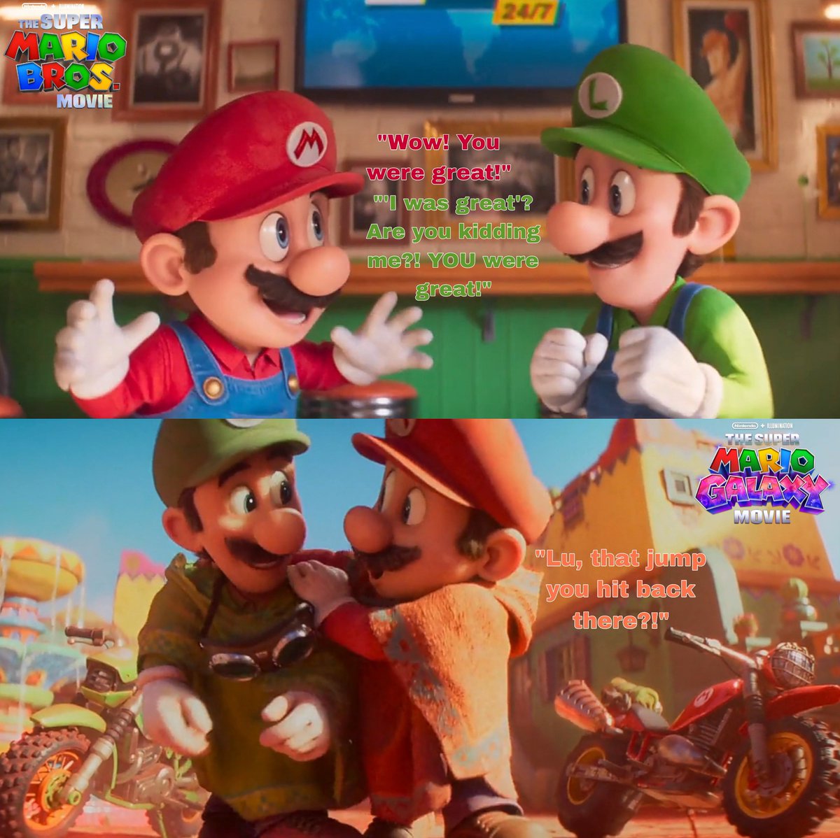 AcpLrp310's tweet photo. 🔴🟢Mario & Luigi's Introduction in the Mario Movies🍕🏜
🍄2023 vs. 2026 Parallel🌌
#Mario #Luigi #Introduction
#SuperMarioBrosMovie #SuperMarioGalaxyMovie
#SuperMario #Nintendo #illumination
#Parallel #Comparison #Edit https://t.co/vX8iu2LlpH