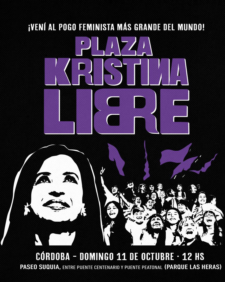 mujeres_lc's tweet photo. Sumate a la Plaza CRISTINA LIBRE en el 39° Encuentro en Córdoba.

— Es inocente. La vamos a liberar con la fuerza del movimiento feminista. https://t.co/yGCOC8XTpJ