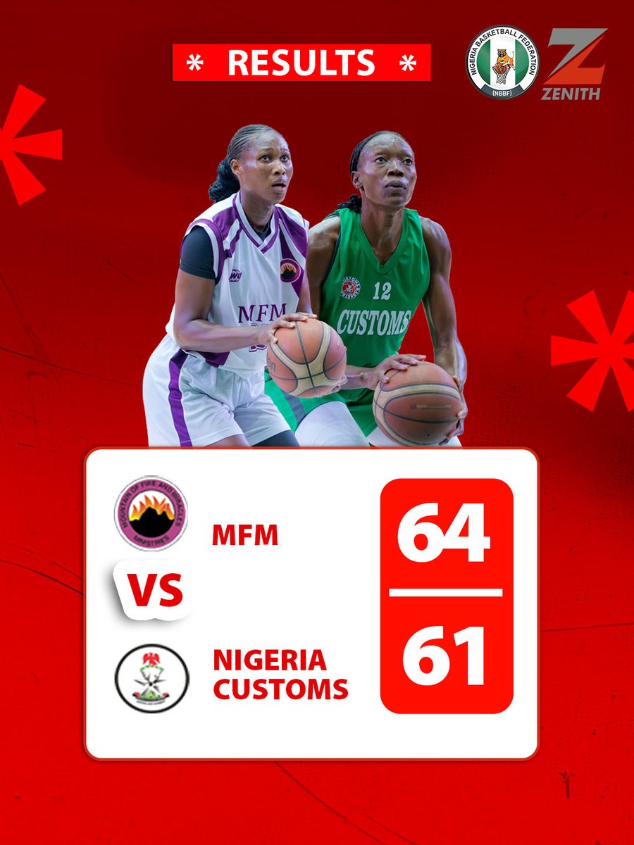 ZenithBank's tweet photo. MFM secured a 64–61 victory over Nigeria Customs in Game 2 of the semifinals, edging out their opponents in a closely contested battle to book their place in the final!

The race for the championship continues tomorrow with the third place and final games!

#ZenithBankNBBF #ZBWBL2026 #Basketball