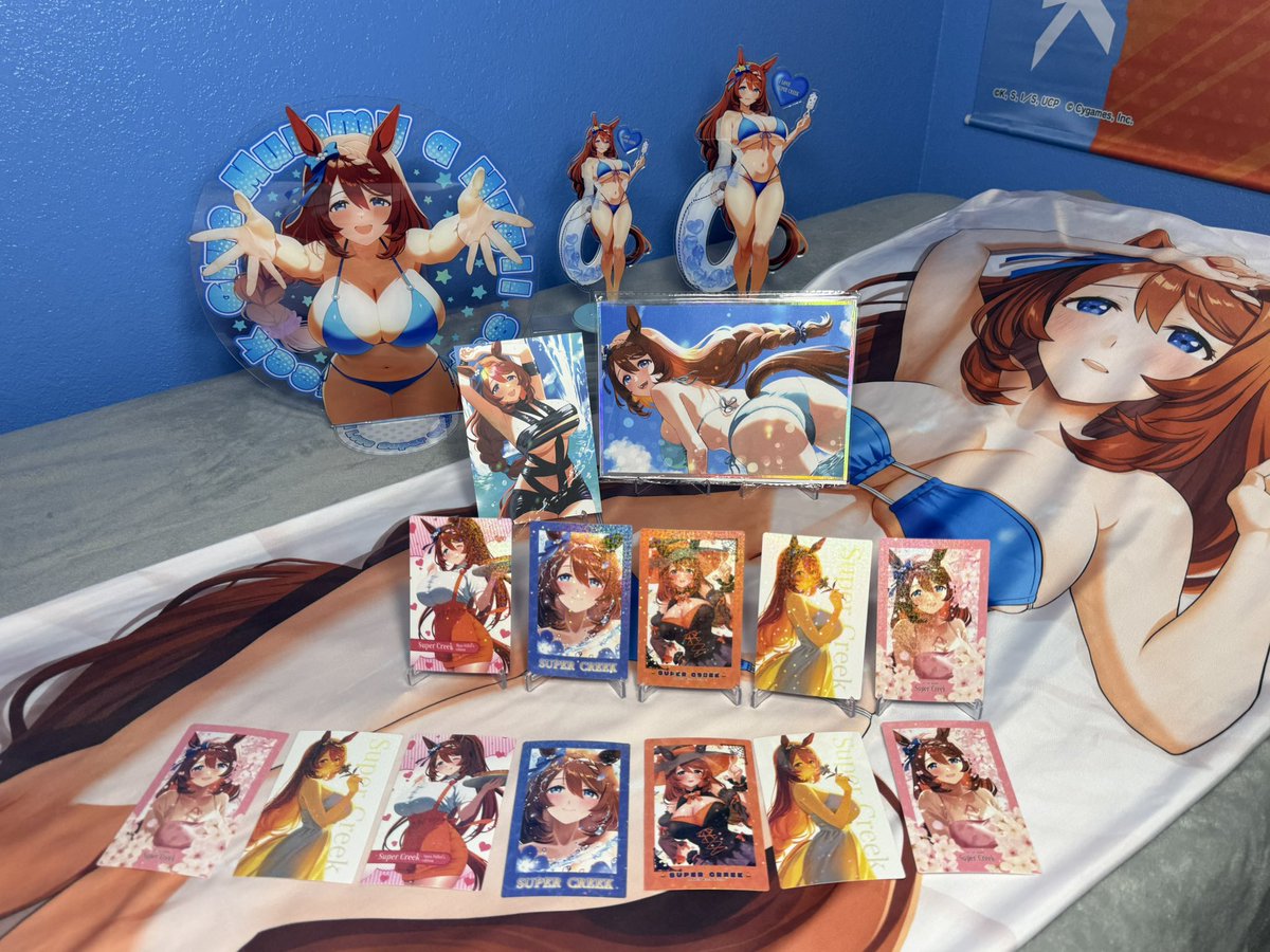 Knight_Sir_K's tweet photo. The Super Creek Summer merch by @narumiyuki2772 arrived! I still need to buy an inner for the daki but everything is so beautiful and high quality! I'm so happy that everything arrived safely too! I love Super Creek! https://t.co/6NnYpC4xGM