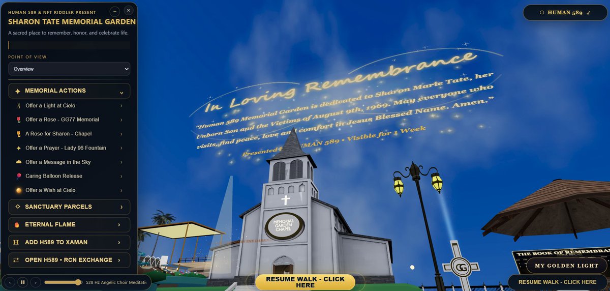 589Human's tweet photo. https://t.co/vTetTSUooZ

A view from the bench. It’s a place to sit, look around the Memorial Garden, and reflect.

Above the Garden is Message in the Sky, a special feature that allows anyone to create a custom message and display it across the sky for one day or one week.

Navigate to the bench, take a seat, look around, and stay awhile. 🕊️ It’s 5:40 in LA and about to be sundown. 🌇