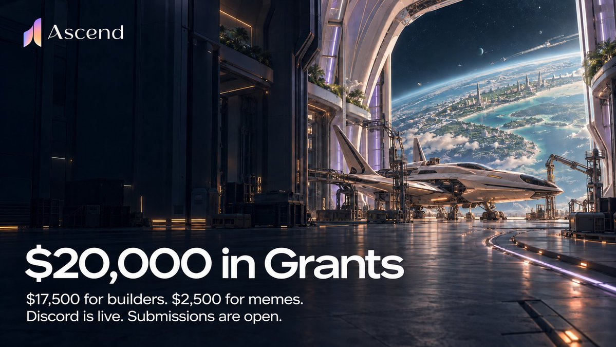AscendLaunch's tweet photo. The Ascend Discord is now live, and we’re giving $20,000 of grants to the people helping build Elysium.

To open the server, we’re launching two competitions focused on the builders and community members contributing to the ecosystem.

Builder Competition — $17,500 in grants

🥇 1st — $10,000  
🥈 2nd — $5,000  
🥉 3rd — $2,500

We’re looking for teams building real products for Elysium with strong execution, clear long-term vision and the ability to contribute meaningfully to the ecosystem.

Meme Competition — $2,500

Create the strongest original Ascend or Elysium meme and compete for a $2,500 grant.

Full rules, judging criteria and submission details are now live in Discord.

Submissions are officially open.

https://t.co/cplt9vxOT2