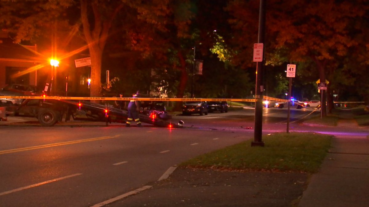 news10nbc's tweet photo. A motorcyclist has non-life-threatening injuries after crashing into a car near the intersection of Culver Road and Melville Street on Friday night. https://t.co/DQ3h0VTuI5