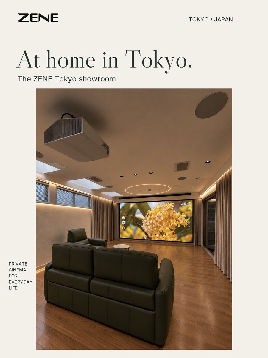 zene_official's tweet photo. An evening in Tokyo begins long before the lights go down.
Inside the ZENE Tokyo showroom: a room made for settling in, the people who helped shape it, and the systems behind the picture and sound.
A closer look at what makes the cinema experience feel at home.

#ZENE #Tokyo https://t.co/wd5wgVPSep