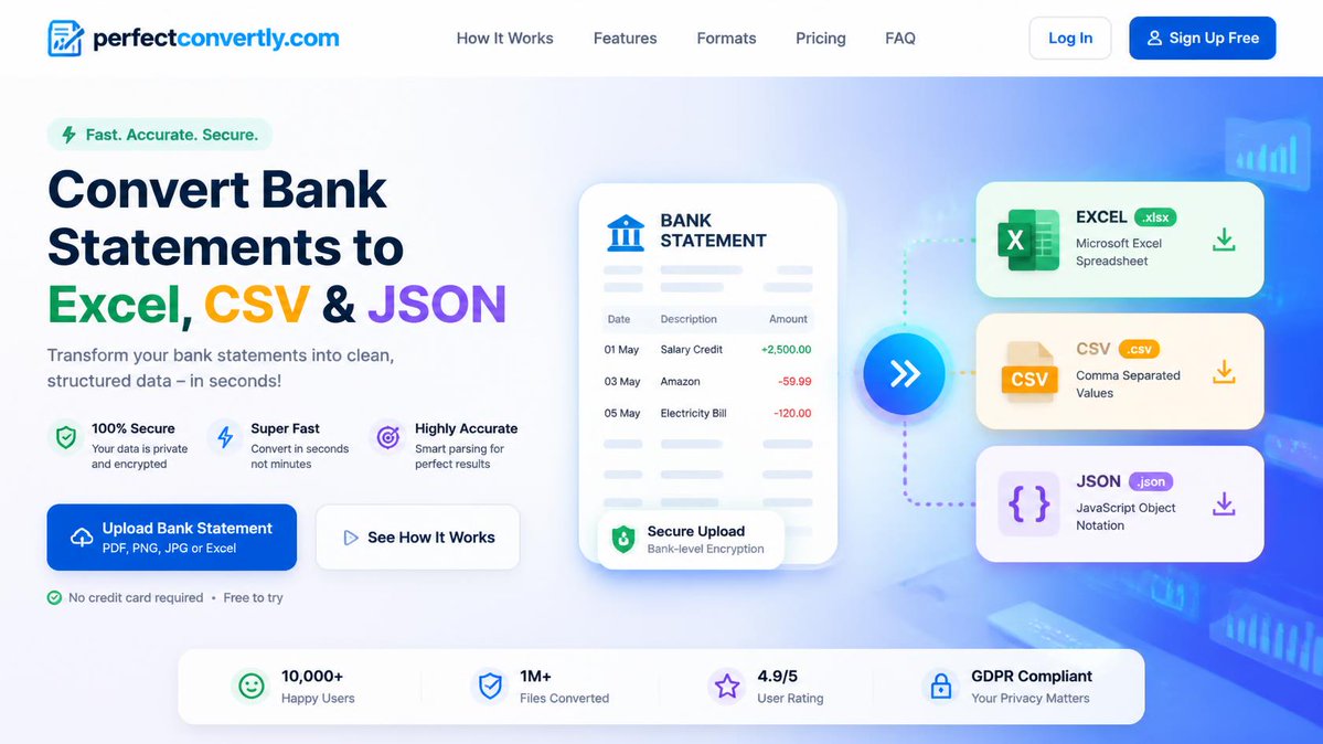 pdfConvertly's tweet photo. Still manually copying bank statement transactions into Excel? 😩 

Try it free: https://t.co/Ca95MKDxXB 

📷 PDF → Excel, CSV &amp; JSON 📷 Fast processing 📷 Secure file handling #Accounting#Bookkeeping 

#Accounting #Accountant #Bookkeeping #CPA #Finance #Tax https://t.co/qhPa7azie0