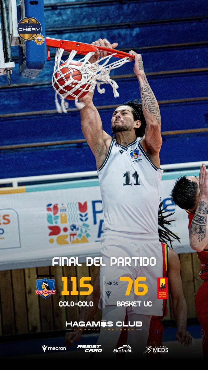 CSDColoColo's tweet photo. ¡𝐄𝐋 𝐂𝐀𝐂𝐈𝐐𝐔𝐄 𝐕𝐔𝐄𝐋𝐕𝐄 𝐀𝐋 𝐓𝐑𝐈𝐔𝐍𝐅𝐎!☄️

Nuestro equipo de básquet venció por a Español de Talca en una nueva fecha de la fase de permanencia de la Liga Chery tras una dura semana en el sur de nuestro país. 

Ahora, los albos se enfocan en el duelo de mañana frente a Universidad Católica en el Edificio de Deportes UC a las 20:00 horas. 

🎟️ Compra tu entrada en Ticket Plus y alienta a Colo-Colo. 

¡VAMOS CACIQUE! 🤟🏼🤍🖤