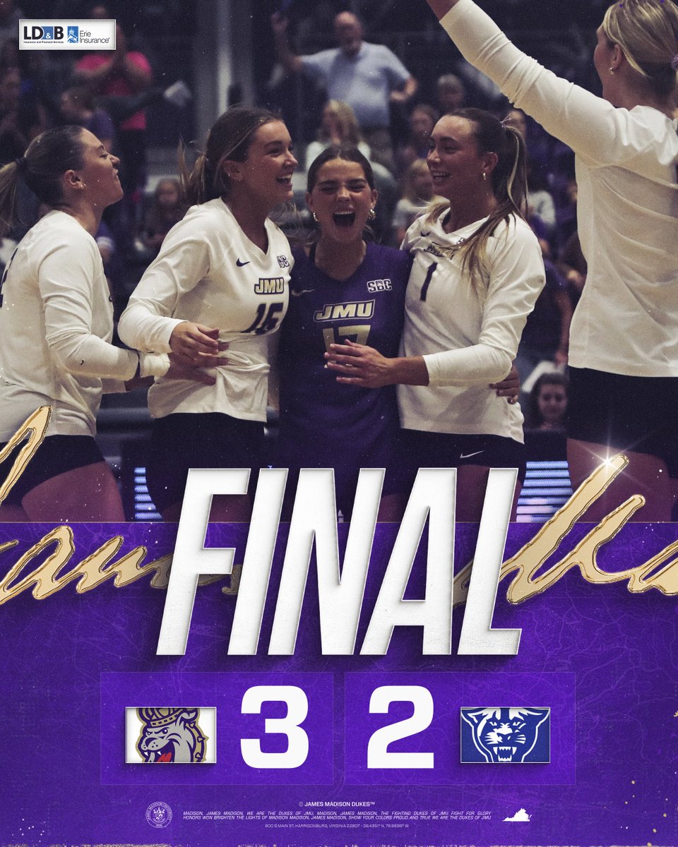 JMUVolleyball's tweet photo. Battle. Won.

#GoDukes https://t.co/hKS9bShKT4