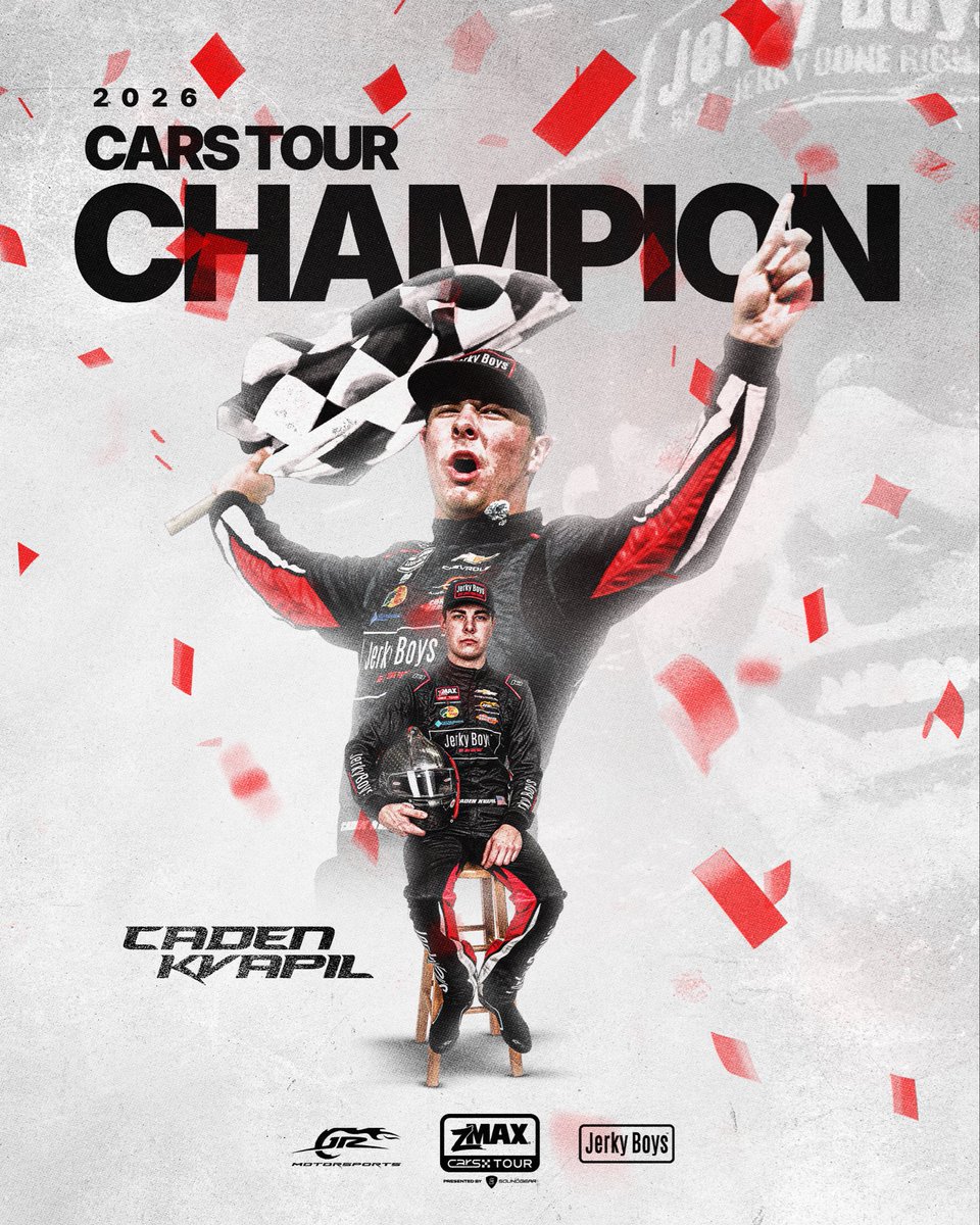 JRMotorsports's tweet photo. CADEN KVAPIL IS THE 2026 CARS TOUR LMSC CHAMPION! https://t.co/Ntx8toNBH3