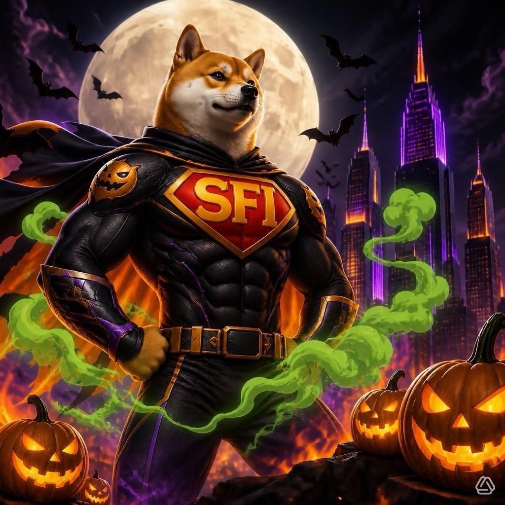 SuperFartInu's tweet photo. 🎃 THE NIGHT BELONGS TO THE GASERS. 

While everyone else is handing out candy,
SuperFartInu is handing out GAS. ⛽️🐕

The cape is dark.
The moon is full. 🌕
UPTOBER is just getting started. 👀

$SFI 💨🚀 https://t.co/uF0qI0QL0m