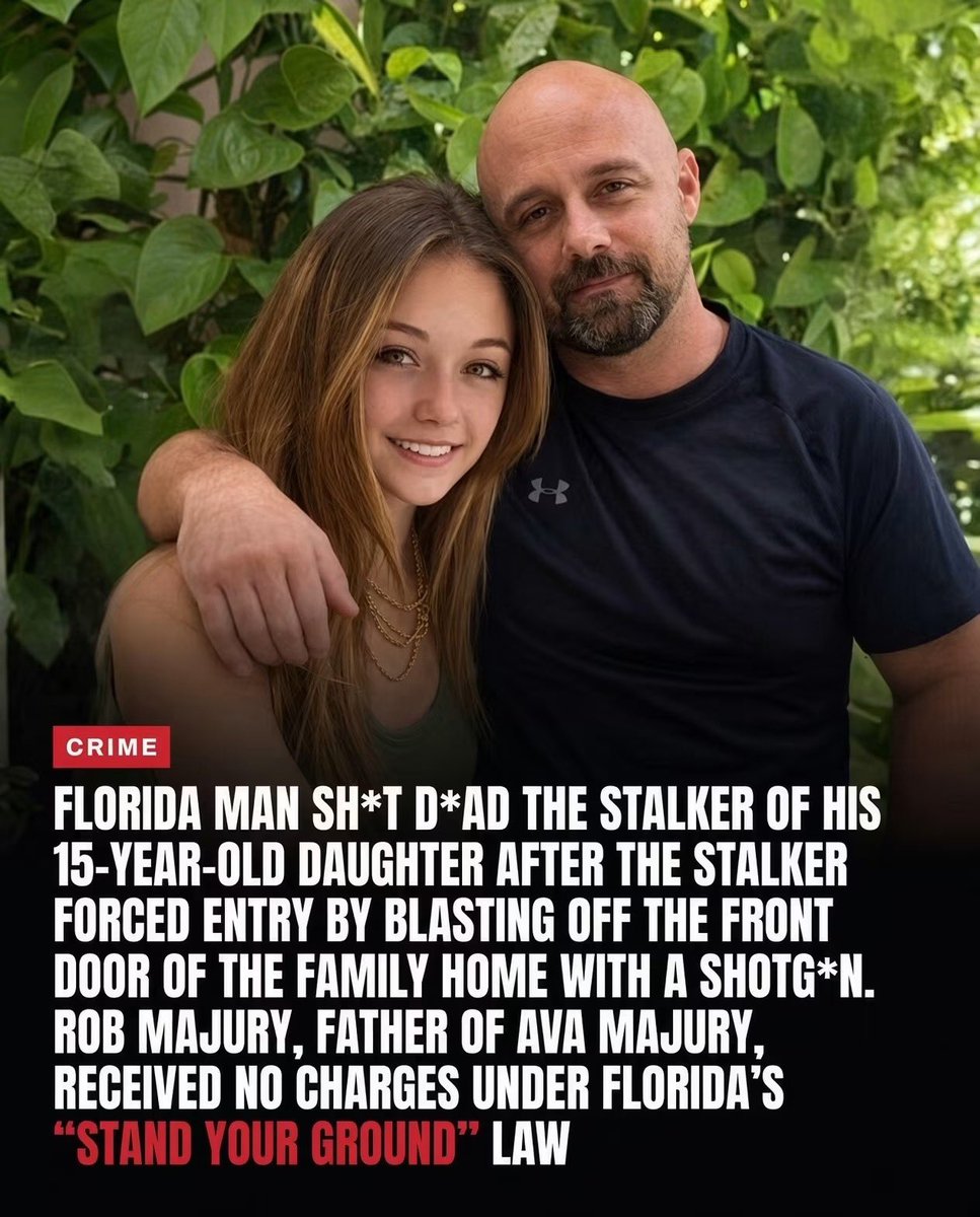 JBMAGA03's tweet photo. A stalker blew the front door off a Florida home with a shotgun at 4:30 a.m. to get to a 15-year-old girl.

Her dad, a retired cop, ended it.

No charges. Stand Your Ground worked exactly as written.

This is why the 2nd Amendment exists. A father does not have a duty to retreat while an armed predator is coming through his door for his daughter.

Protect your family. 🇺🇸🔥