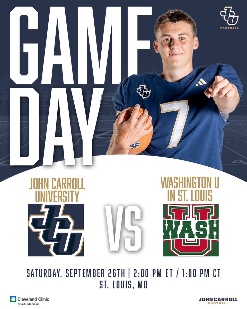 JCUFootball's tweet photo. TOP 25 GAMEDAY!

JCU is in St. Louis to battle No. 18 WashU. Follow along!
📊 https://t.co/wpNxiCuZbN
📺 https://t.co/Y0wN3GbooH
📻 WJCU 88.7 FM / https://t.co/A7i0MoQhyd https://t.co/NQtqHs2W4h